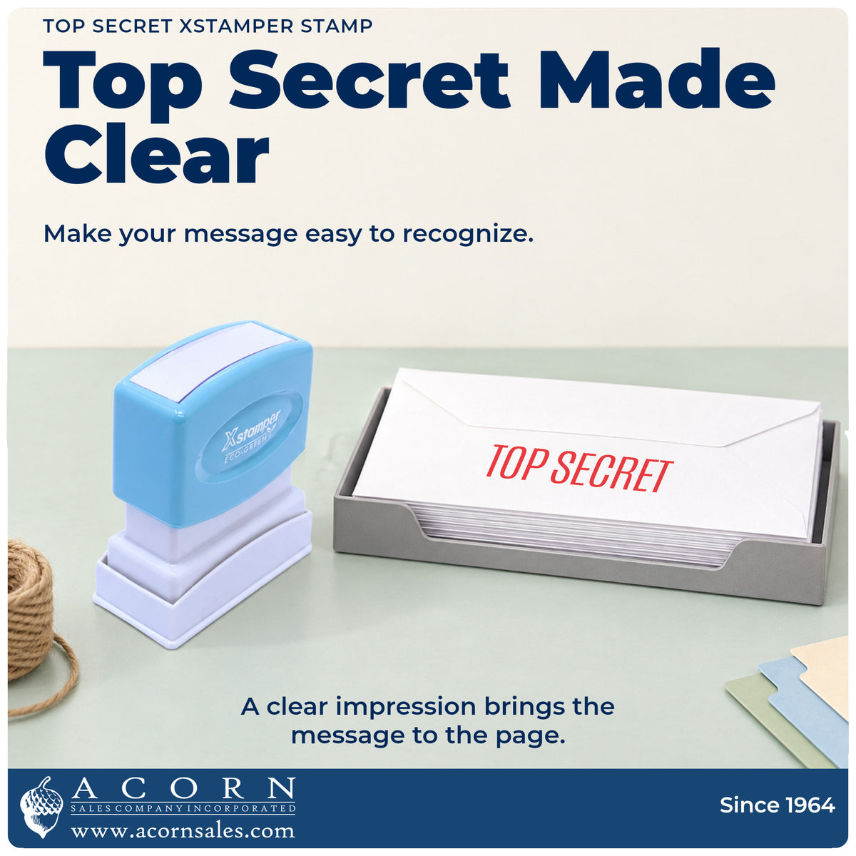 "Top secret" imprint on office paperwork beside the Top Secret Document Stamp