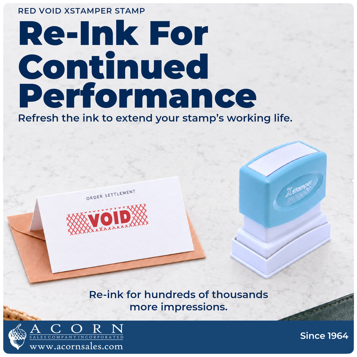 Re-inkable pre-inked build of the Red Void Accounting Stamp shown in detail