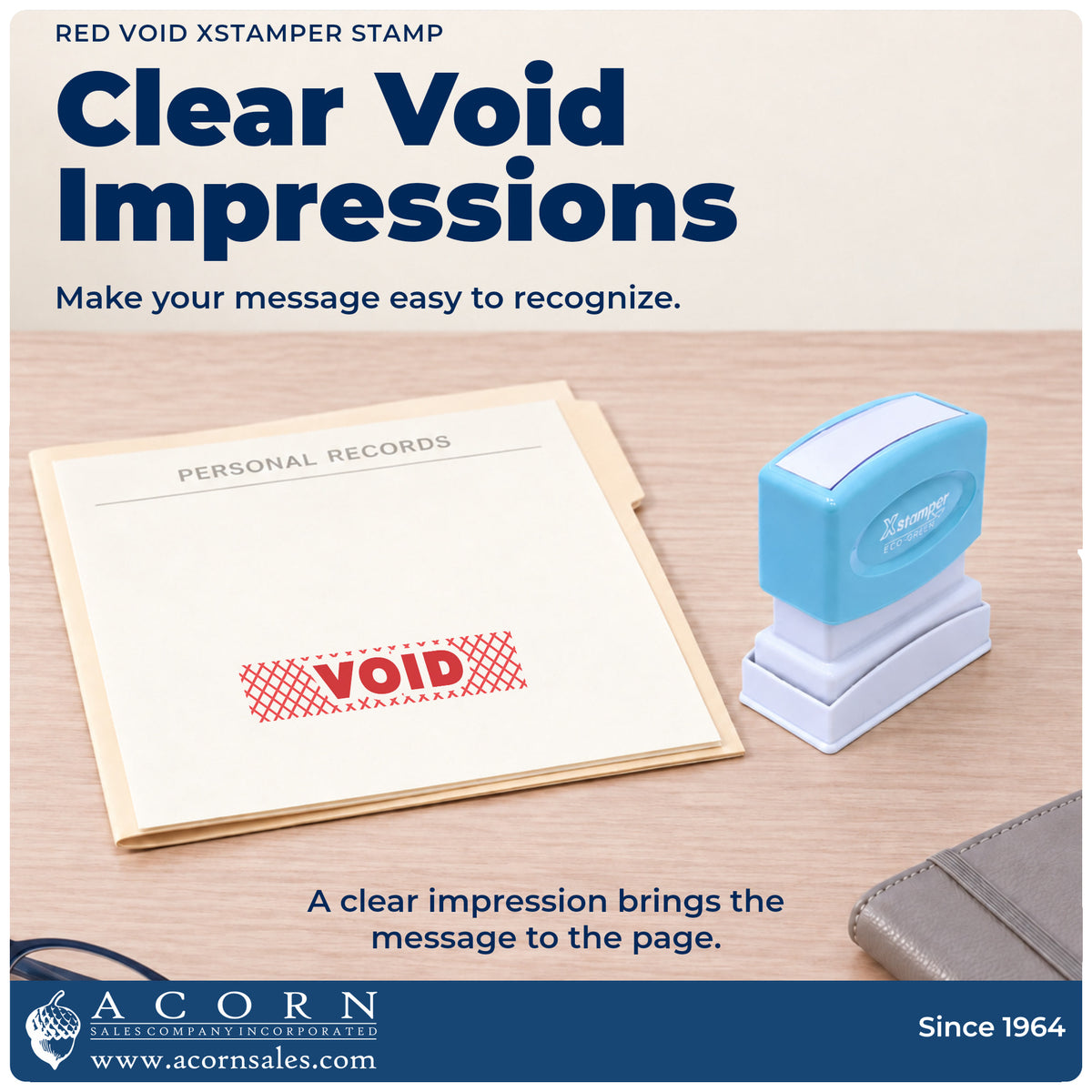 "Void" imprint on office paperwork beside the Red Void Accounting Stamp