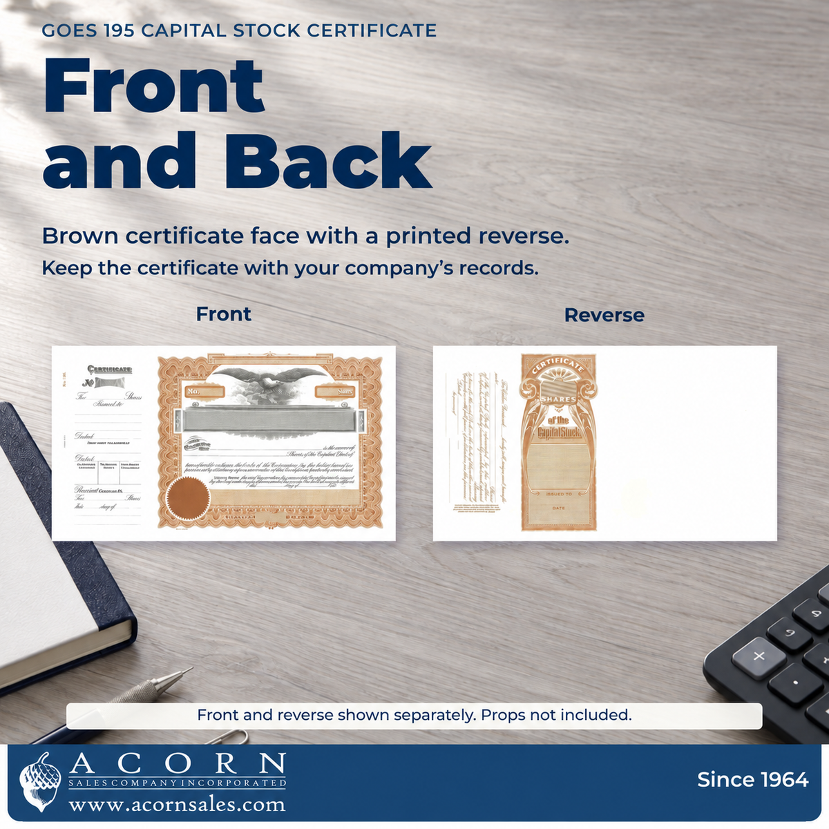 Front and reverse of the brown Goes 195 capital stock certificate.