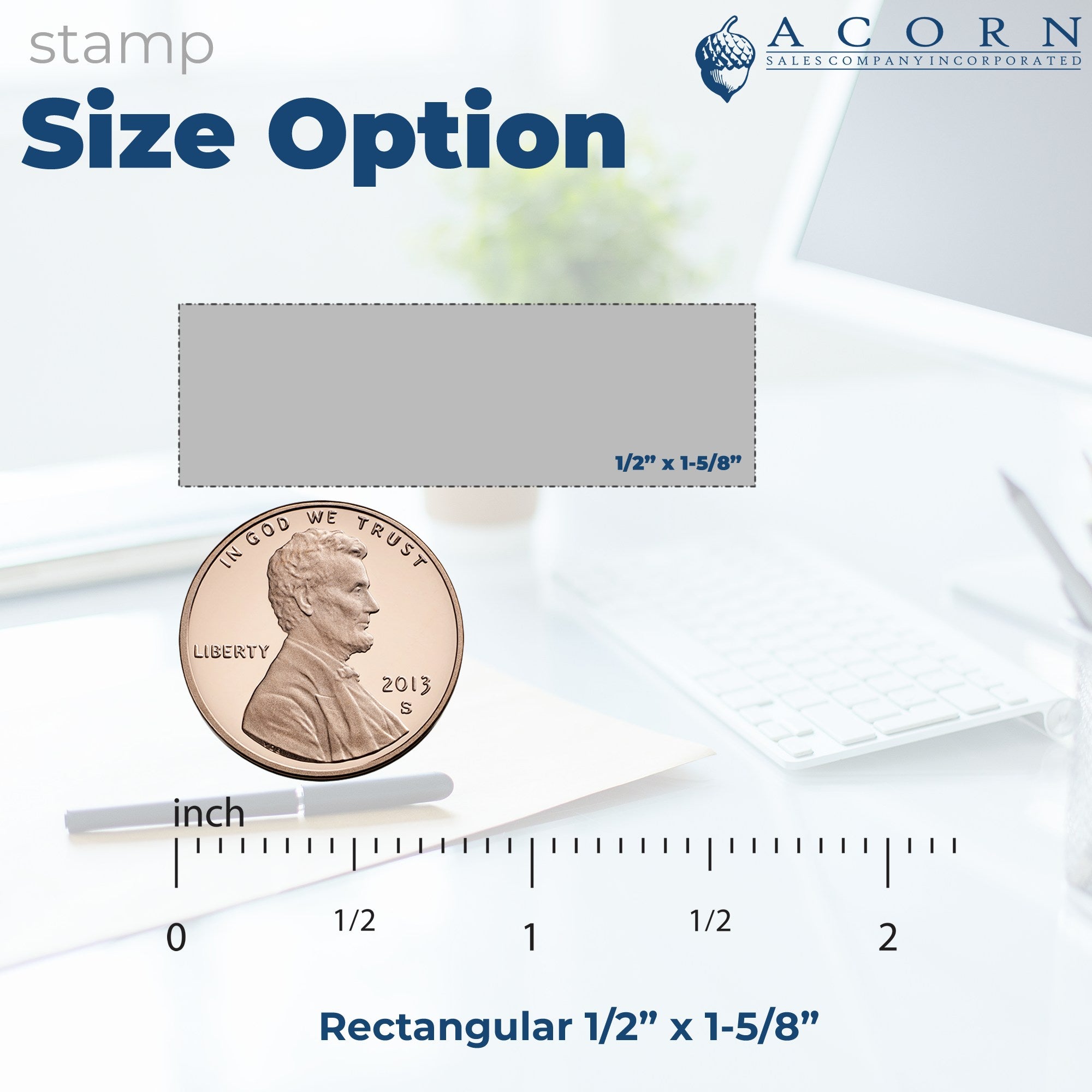ACORN SalesCo rectangular stamp size option 1/2 x 1-5/8 template with measurement guide and blank imprint area preview