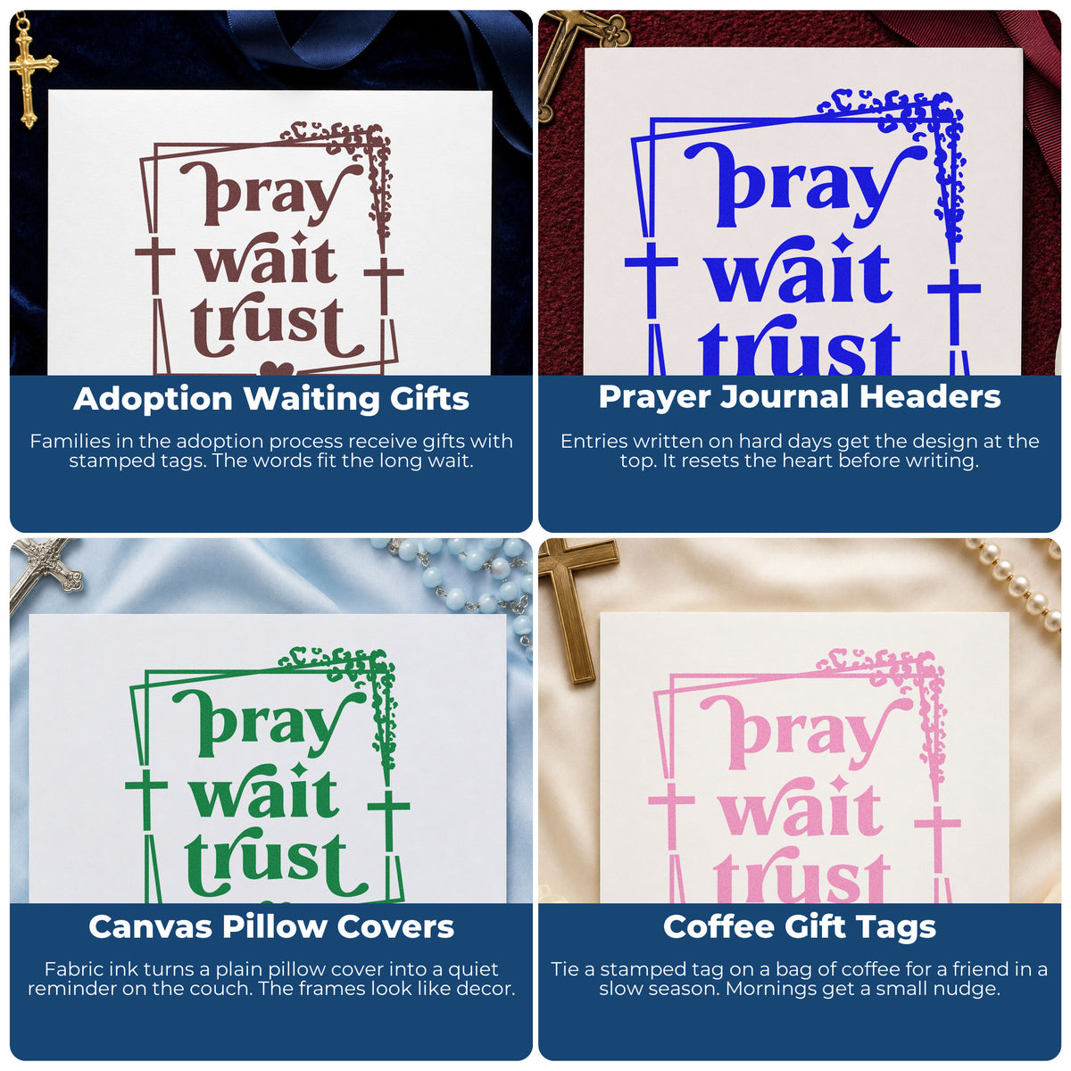 Christian rubber stamps for gift tags, faith mail art, planners, and Sunday school crafts with Bible verse designs.