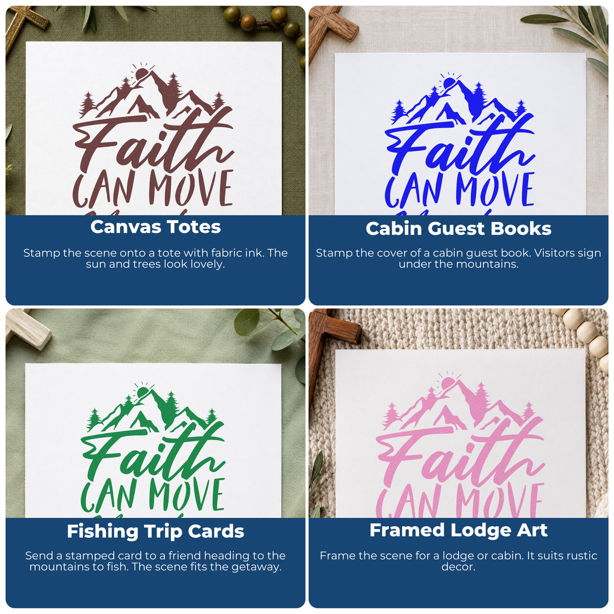 Christian rubber stamps used for gift tags, faith mail art, planners, and Sunday school crafts with inspirational Bible verses.