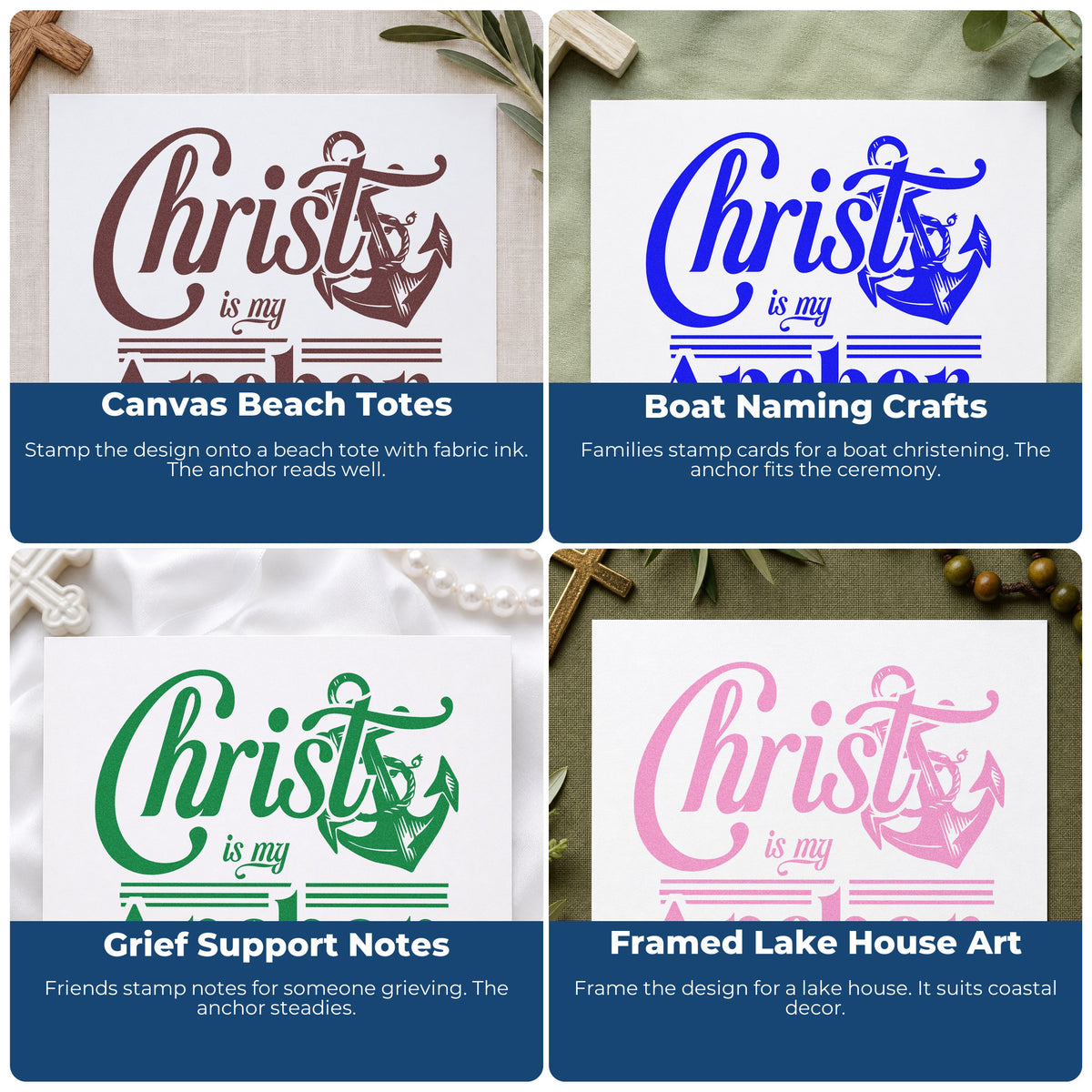 Christian rubber stamp ideas for gift tags, faith mail art, planners, and Sunday school crafts with Bible verse designs.