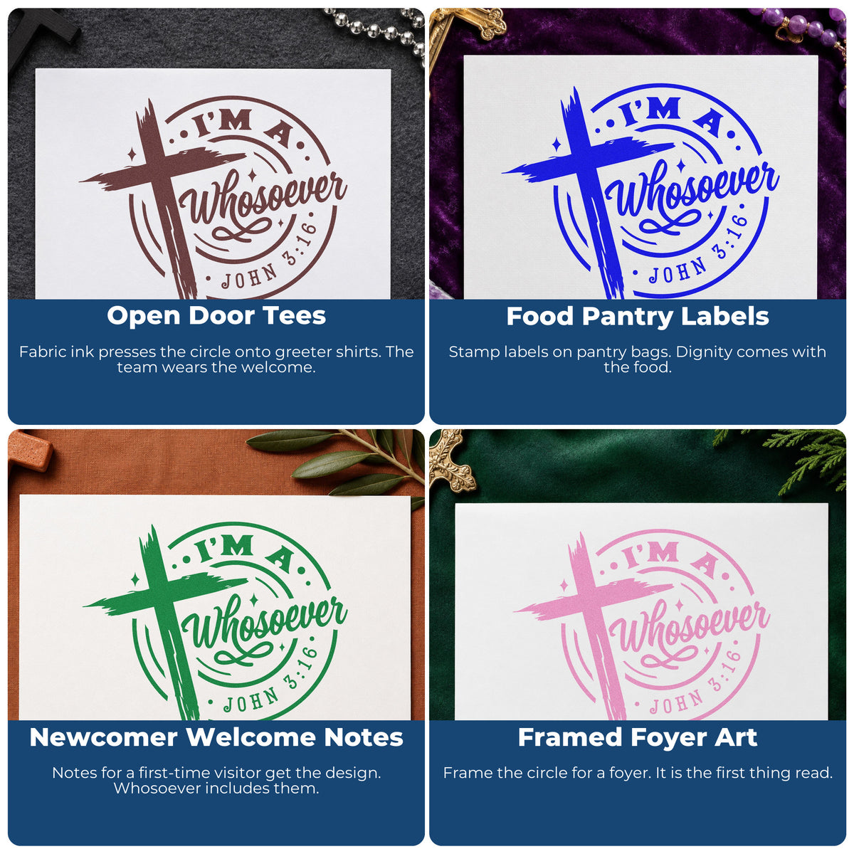 Christian rubber stamps for gift tags, faith mail art, planners, and Sunday school crafts featuring Bible verses and inspirational words.
