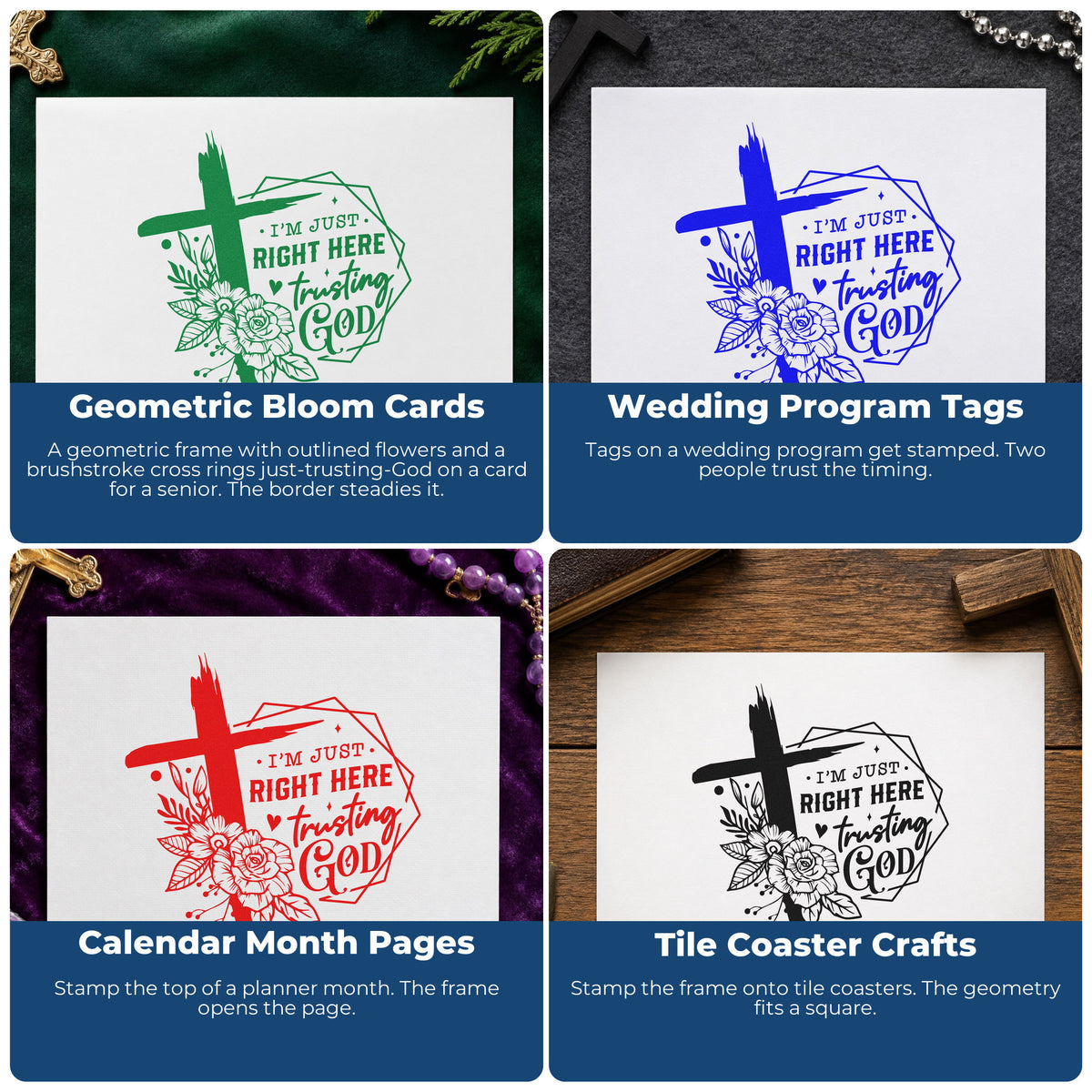 Faith-based rubber stamps for Bible journaling, prayer cards, scrapbooking, and church event favors.