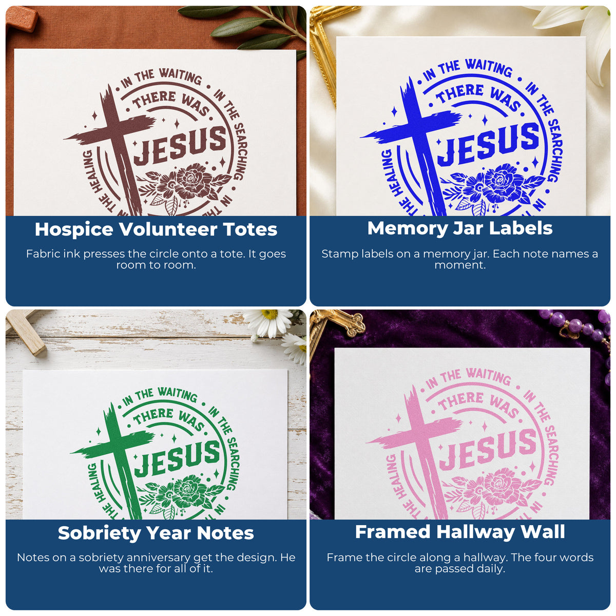 Christian rubber stamp collage featuring Bible verse designs for gift tags, faith mail art, planners, and Sunday school crafts.