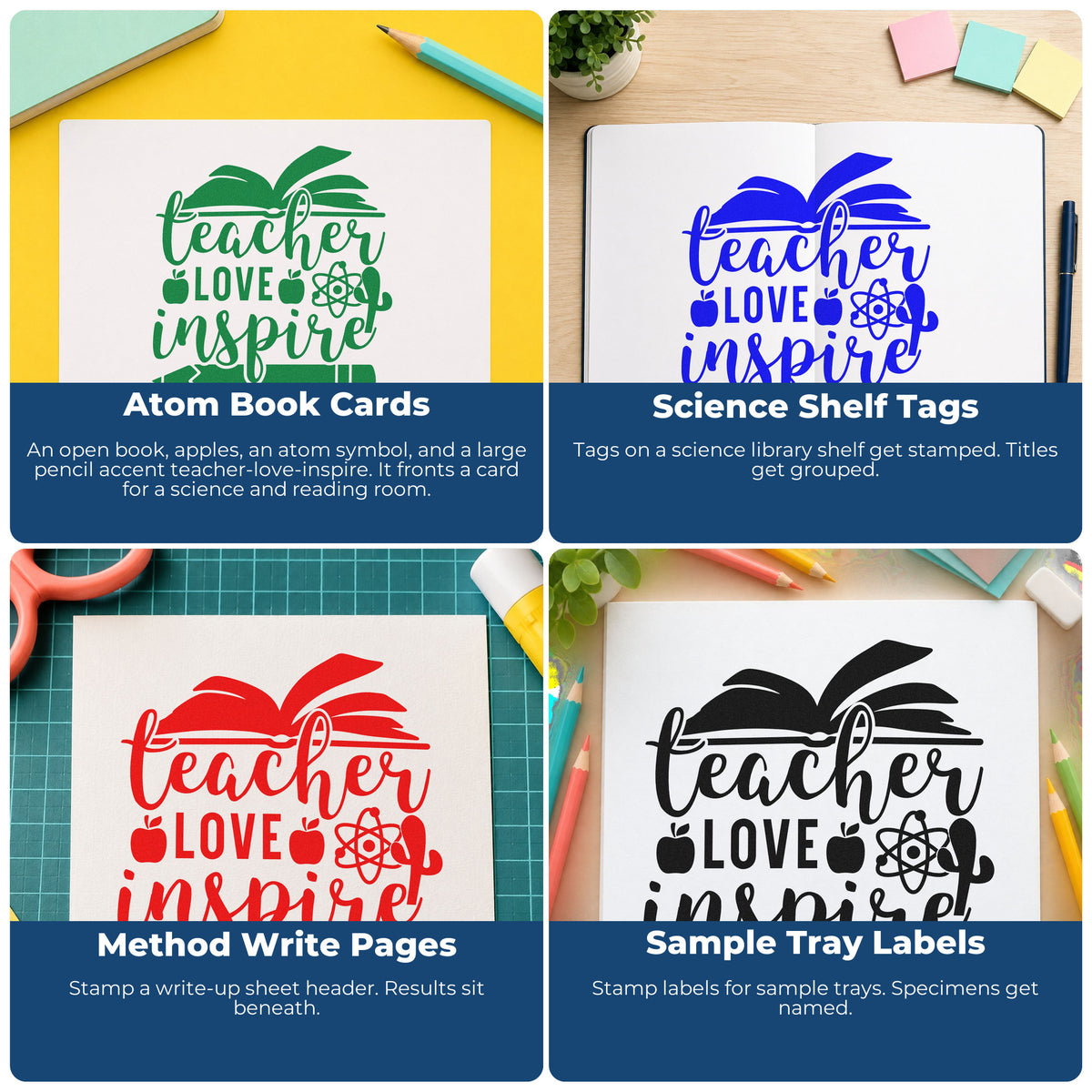 Teacher rubber stamps for classroom grading, parent communication, student rewards, and homework folder reminders.