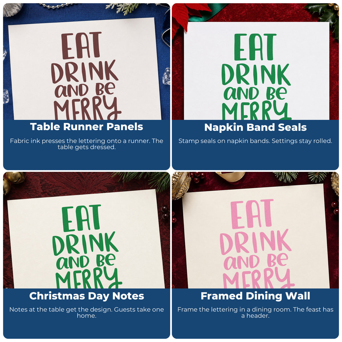 Holiday rubber stamp for envelope decoration with Let It Snow lettering and snowflake accents for festive mail.