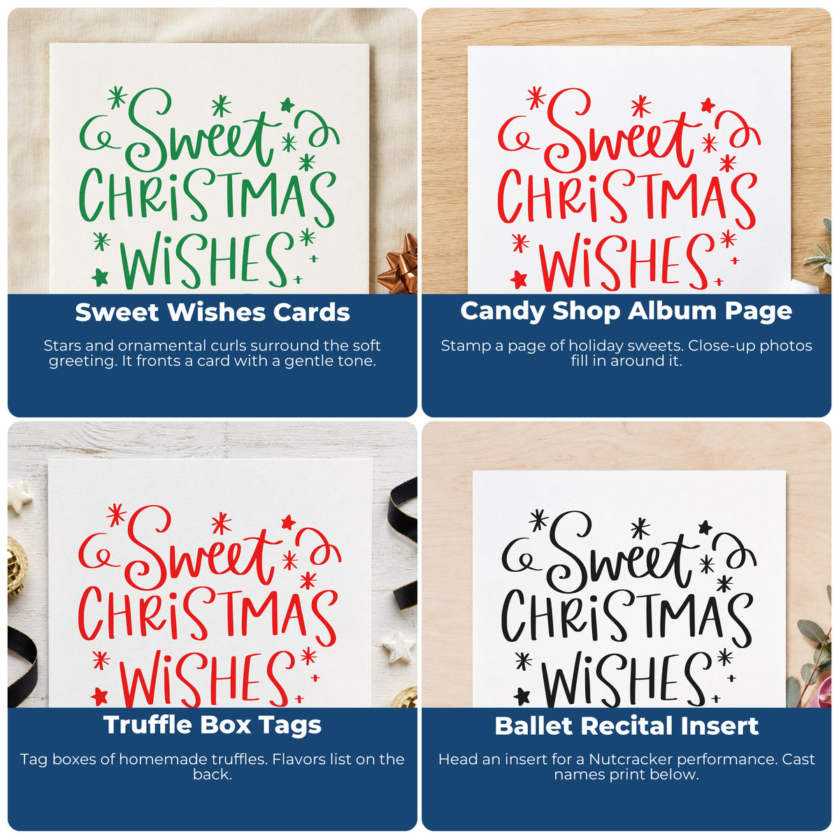Holiday rubber stamp ideas for Christmas wrapping paper, greeting cards, advent calendars, and handmade ornaments.