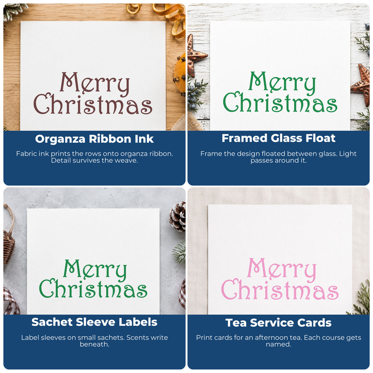Christmas rubber stamps for envelope dcor, cookie exchange labels, holiday scrapbooks, and DIY candle packaging.