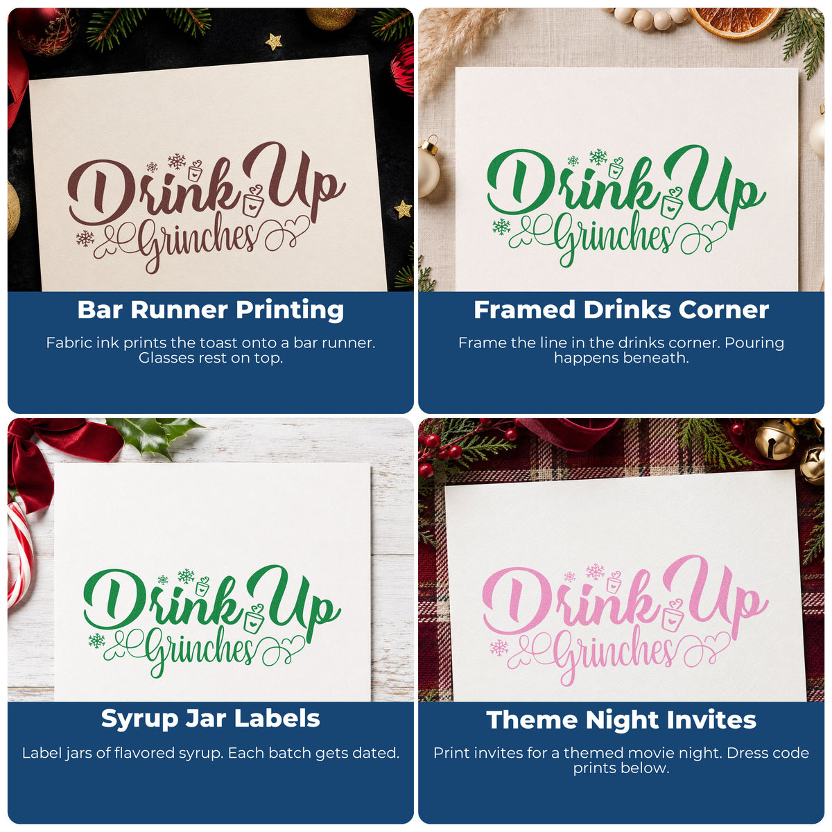 Christmas rubber stamp ideas for envelope decoration, cookie exchange labels, holiday scrapbooks, and DIY candle gift tags.
