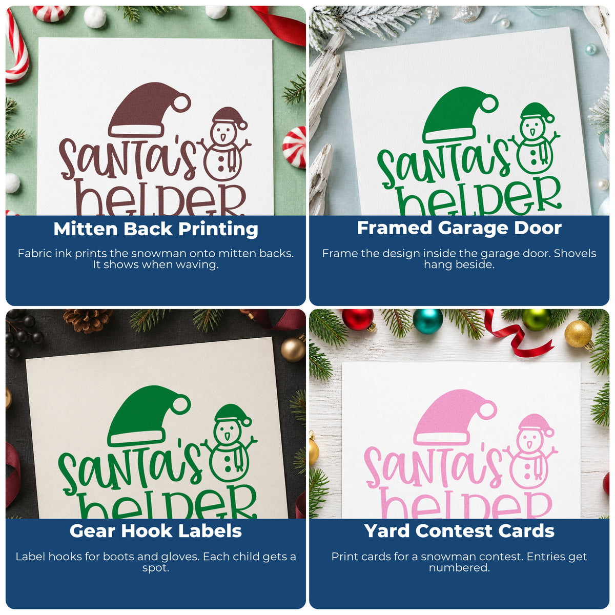 Holiday rubber stamp for envelope decoration, adding festive lettering and snowflake accents to cards and mail.
