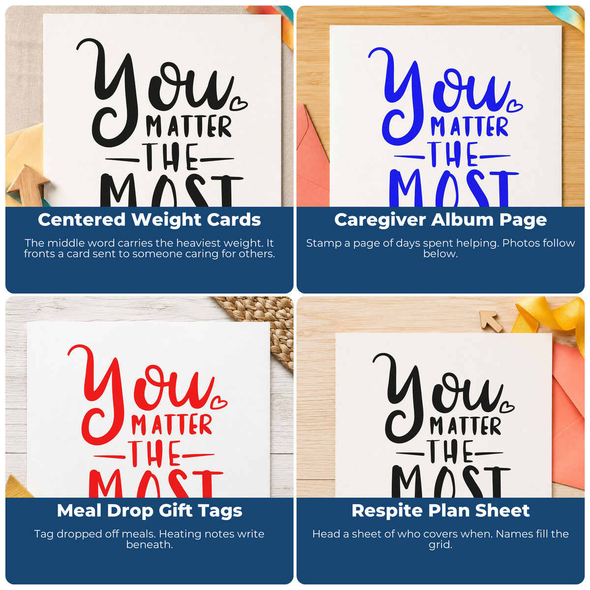 Rubber stamp inspiration for scrapbooks, cardmaking, journaling, and gift tags with motivational quote designs for handmade crafts.