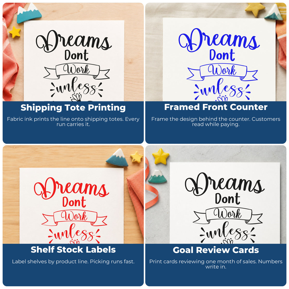 Motivational rubber stamps for planners, habit trackers, vision boards, sticky notes, and journals to add daily encouragement.