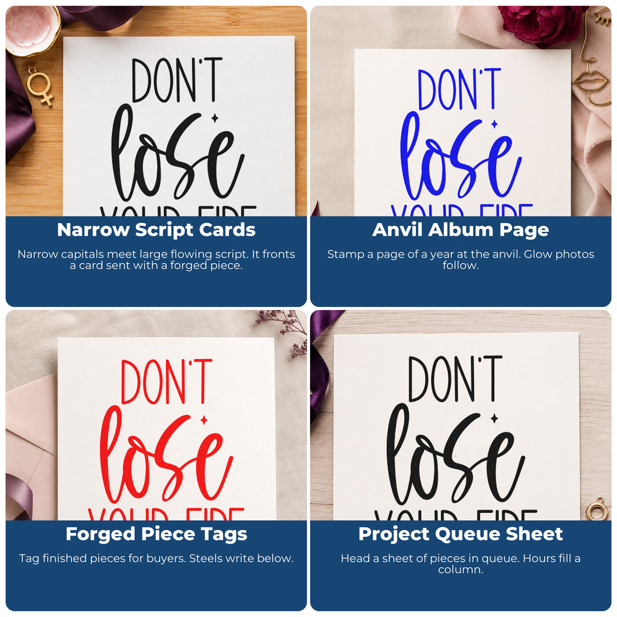 Motivational rubber stamp examples for scrapbooks, cardmaking, journaling, and gift tags with uplifting phrases.
