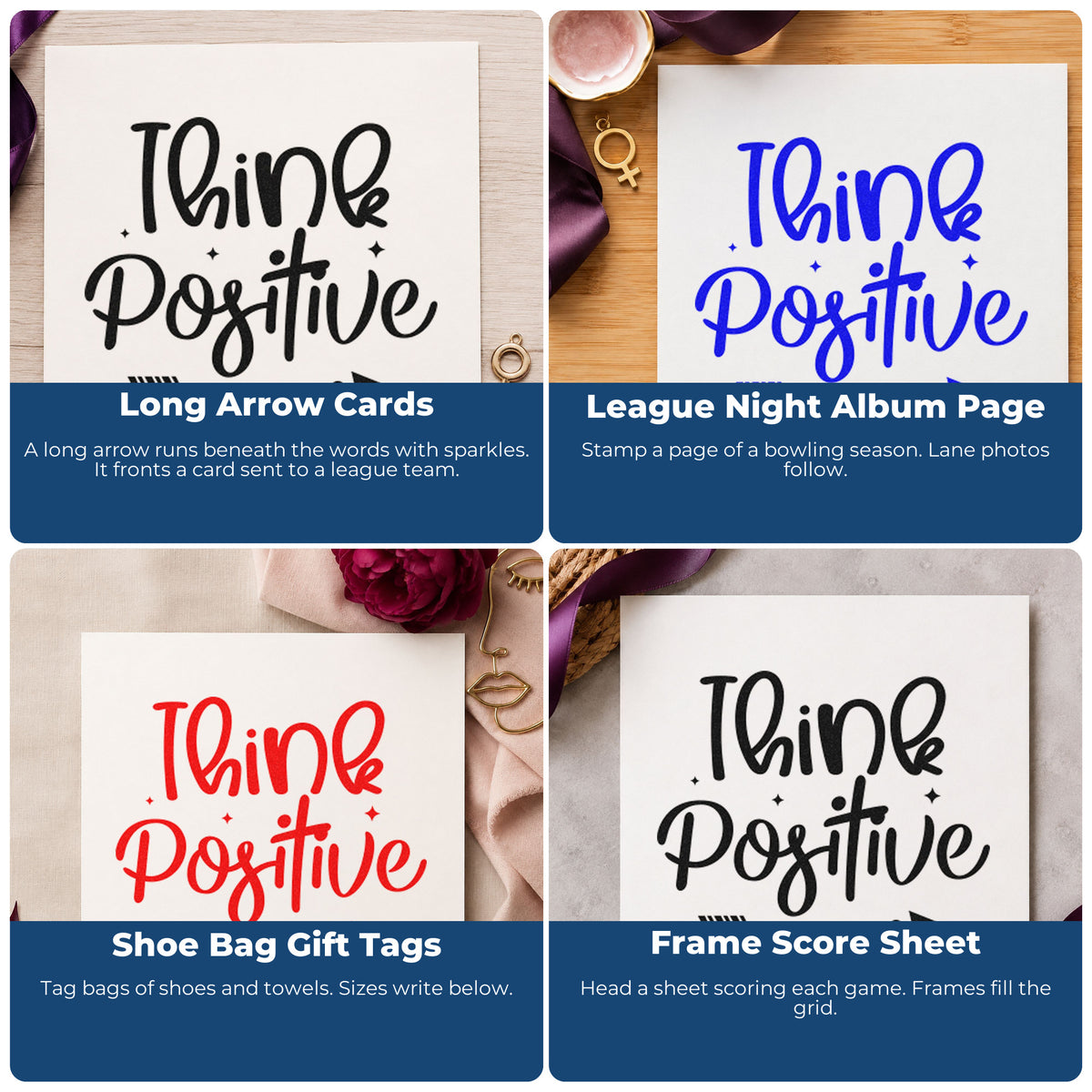 Motivational rubber stamps for scrapbooks, cardmaking, journaling, and gift tags with uplifting phrases and handwritten designs.