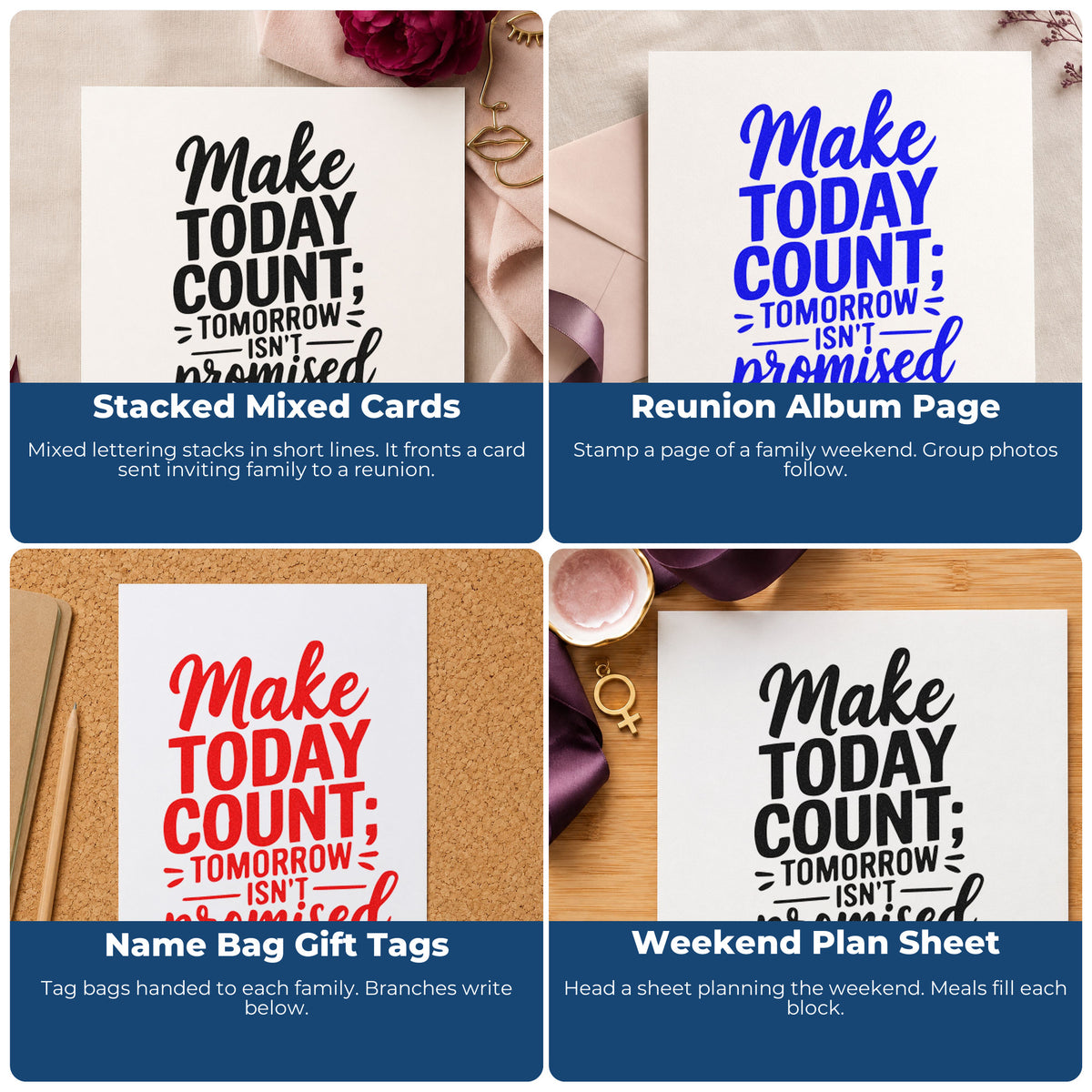 Motivational rubber stamps for scrapbooks, cardmaking, journaling, and gift tags with uplifting quote designs.