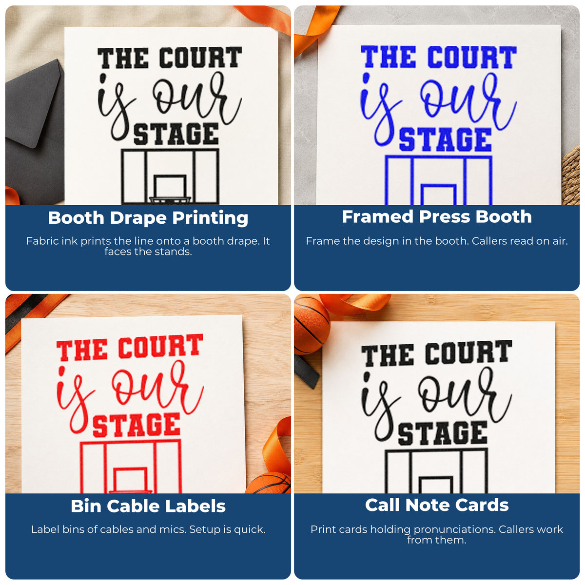 Custom basketball rubber stamps used on planners, event flyers, kids crafts, and handmade packaging with motivational designs.