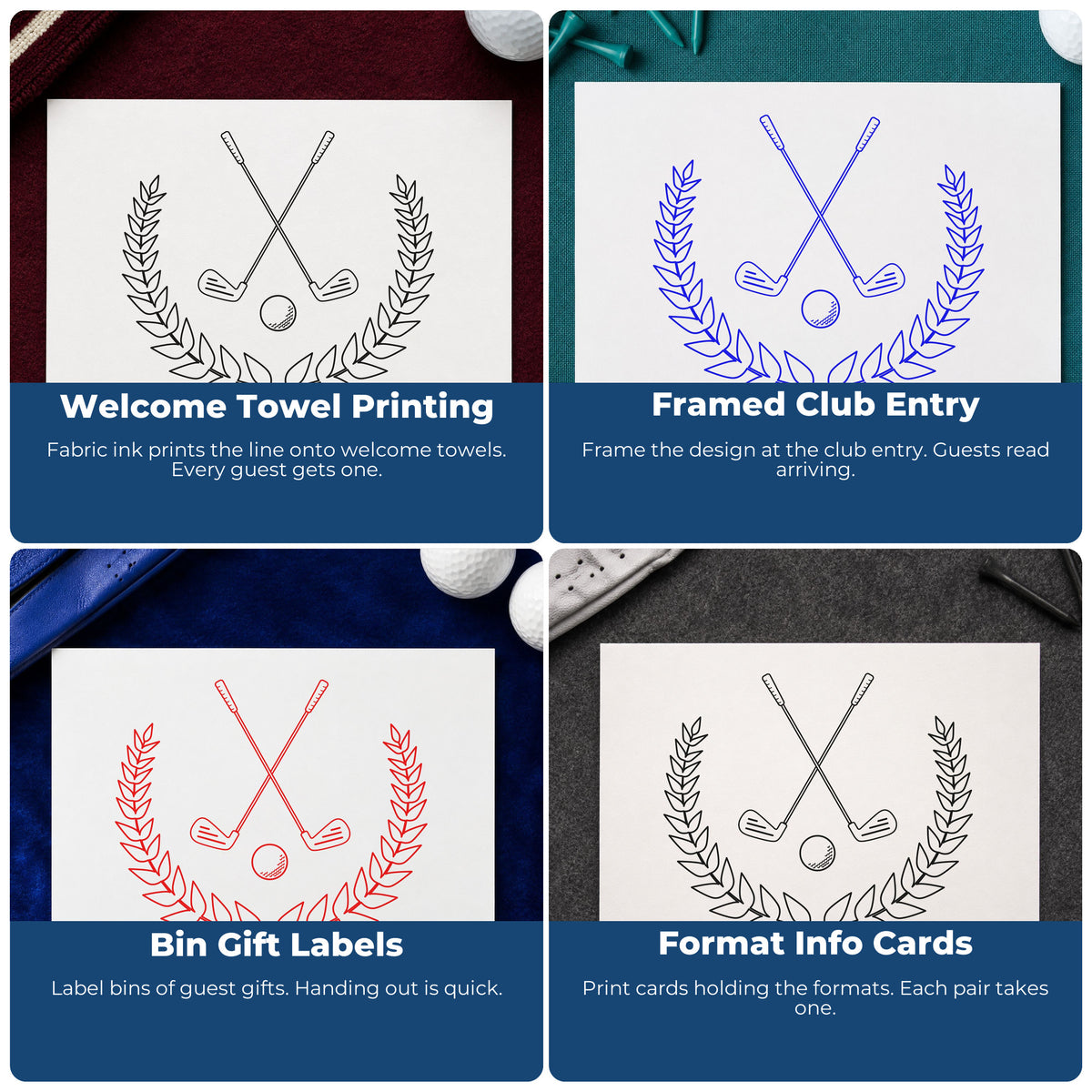 Custom golf and sports rubber stamps for planners, event flyers, kids crafts, and handmade packaging