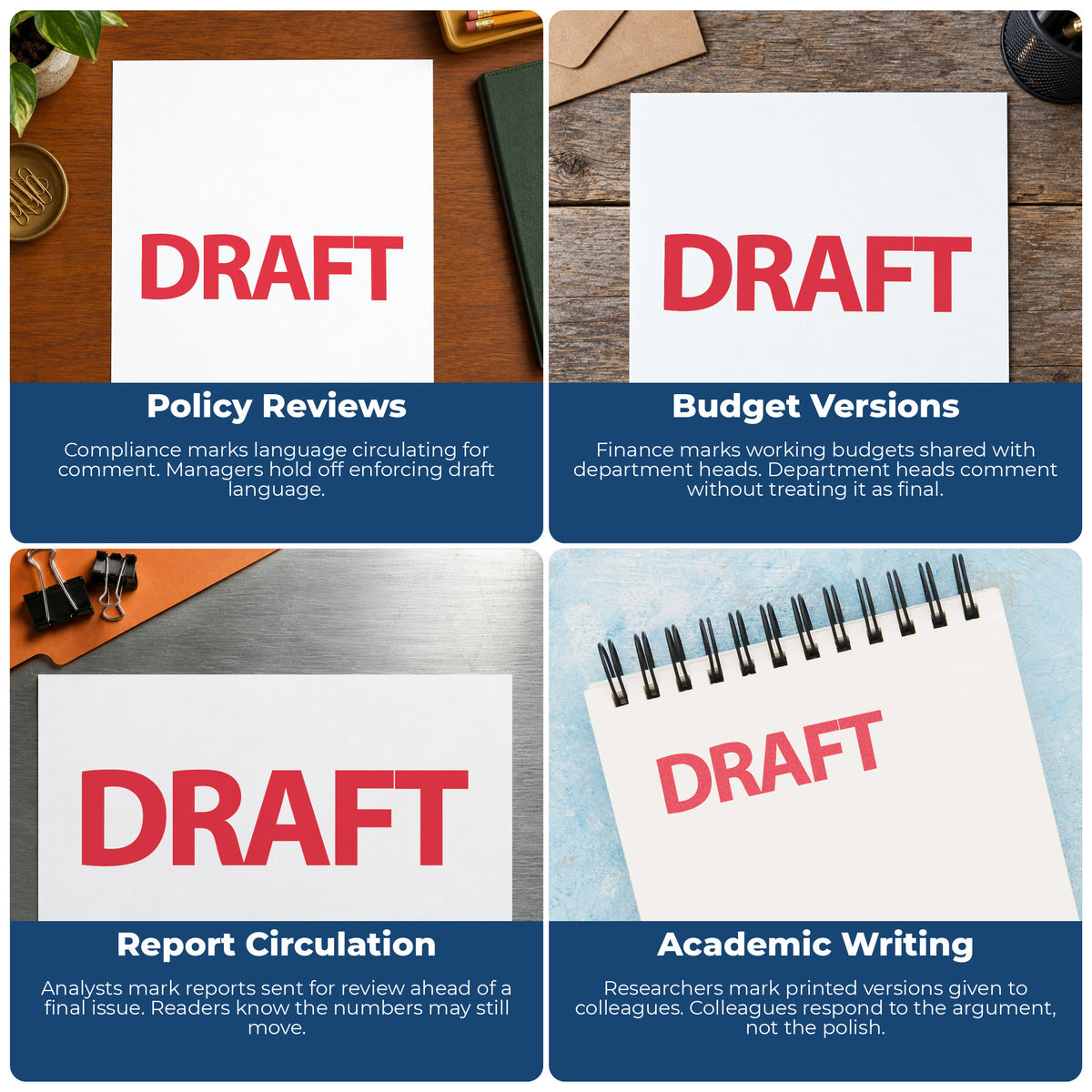 More ways to use the "Draft" imprint from the Draft Stamp For Document Review – Red Pre-Inked Xstamper