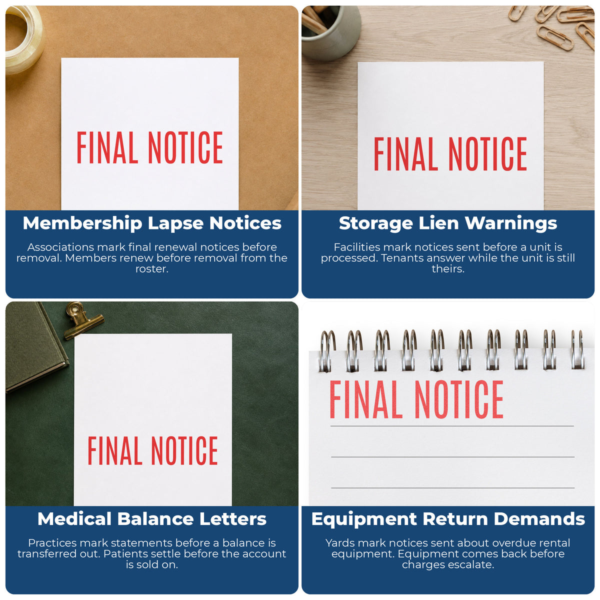More ways to use the "Final notice" imprint from the Xstamper Final Notice Billing Stamp