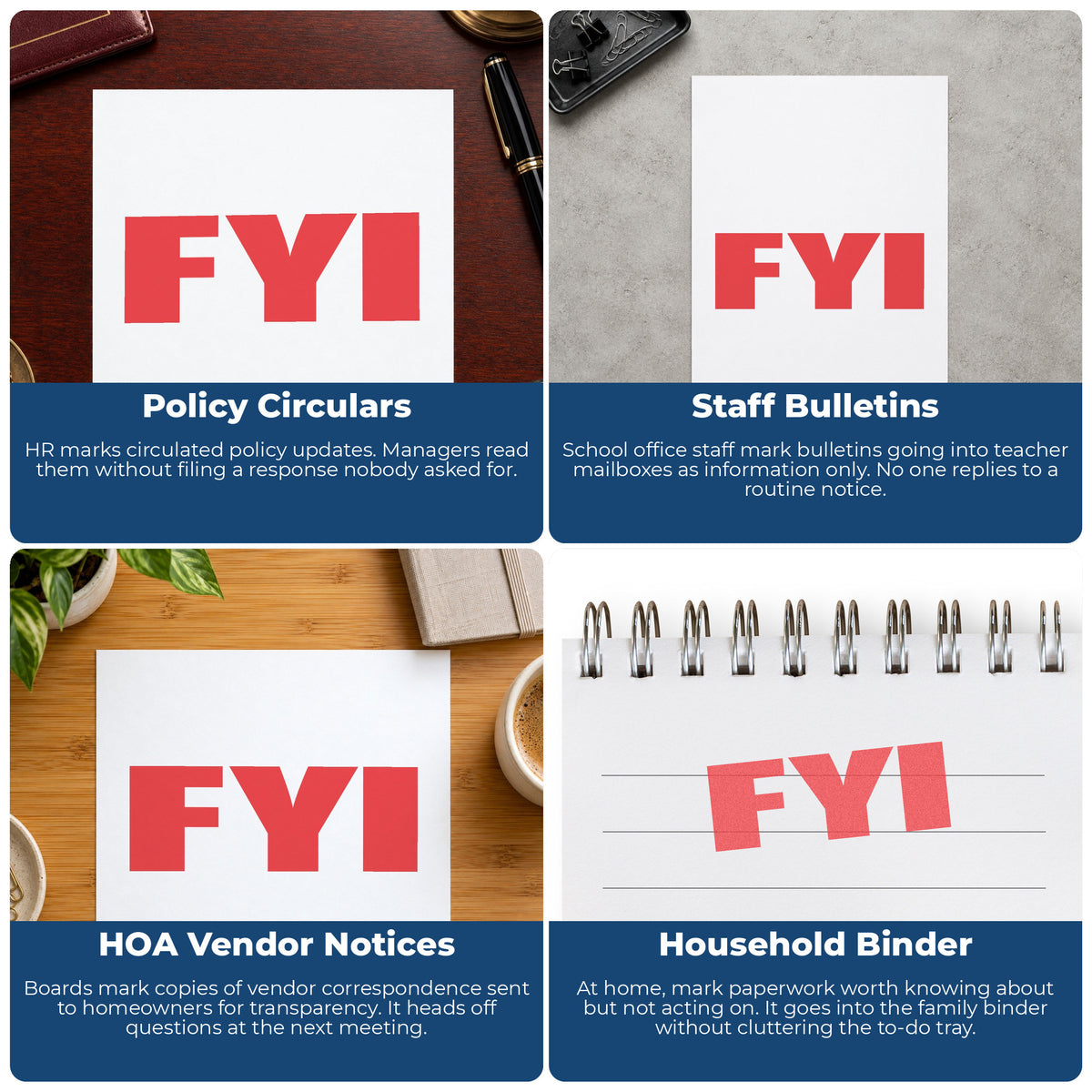 More ways to use the "FYI" imprint from the FYI Stamp – Bold Red Pre-Inked Xstamper