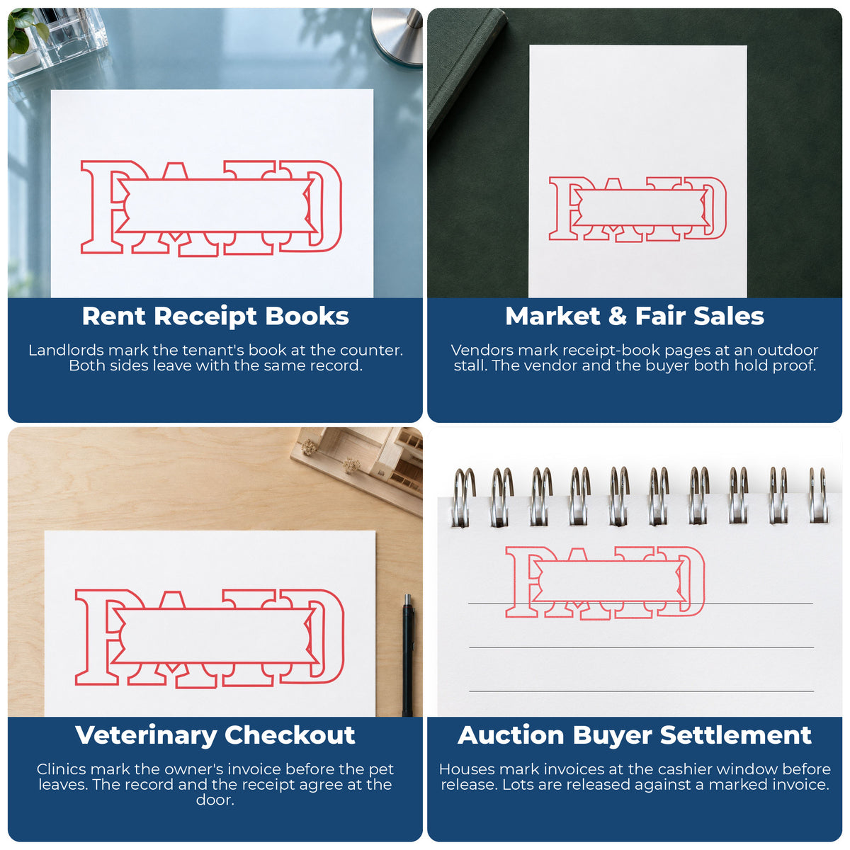More ways to use the "Paid" imprint from the Xstamper Paid Stamp – Red Pre-Inked