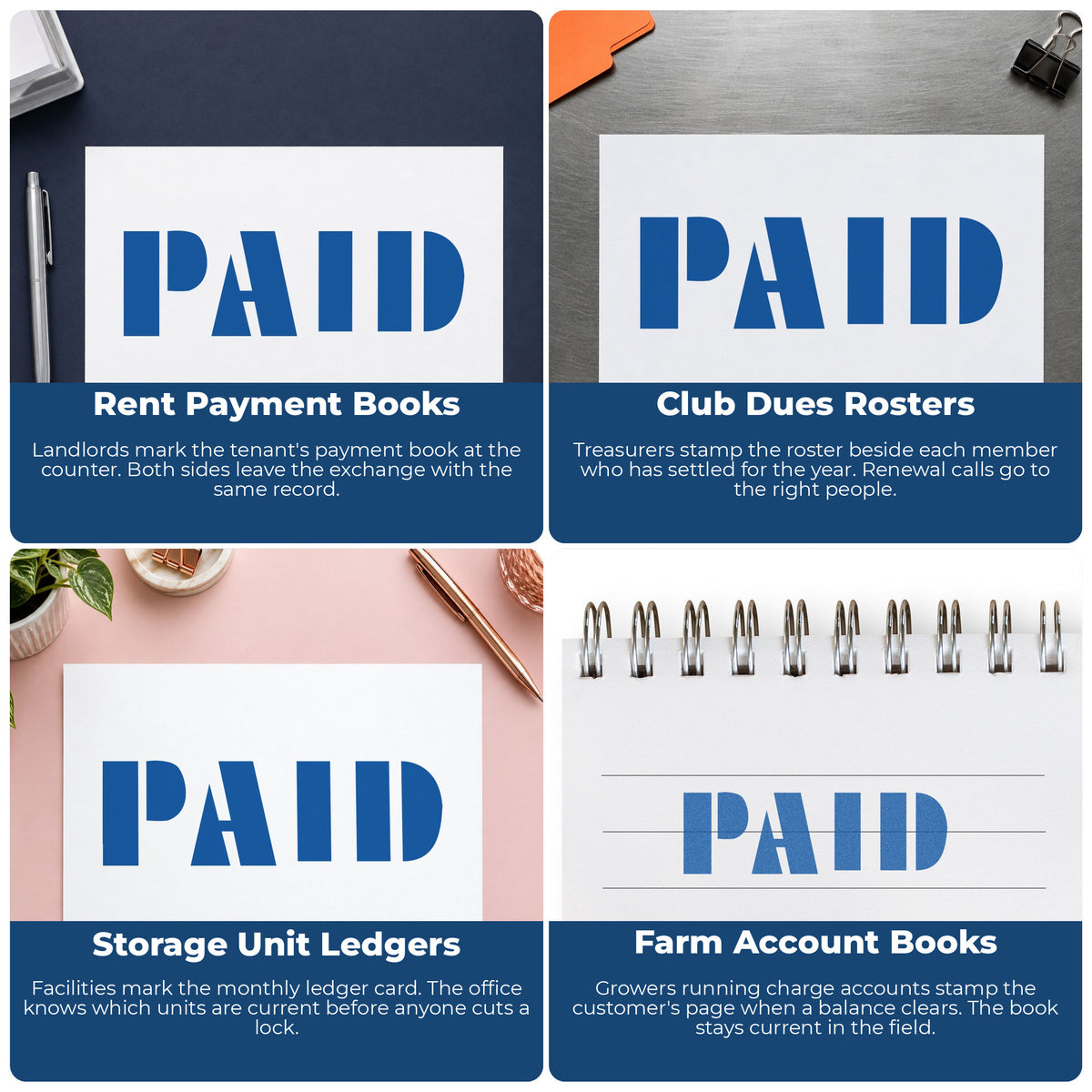 More ways to use the "Paid" imprint from the Paid Stamp – Blue Pre-Inked Xstamper