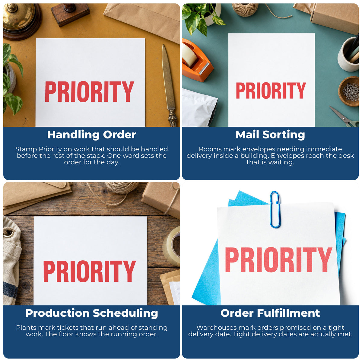 "Priority" stamp shown in use on office documents, Priority Stamp For Priority Handling overview