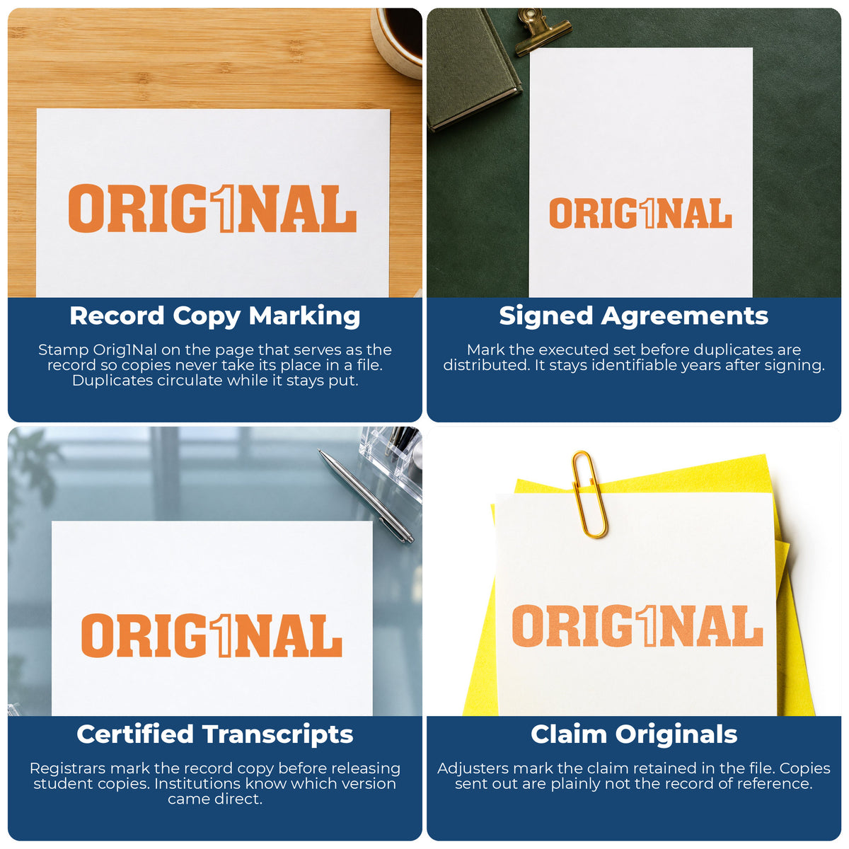 "Orig1Nal" stamp shown in use on office documents, Orig1Nal Stamp overview
