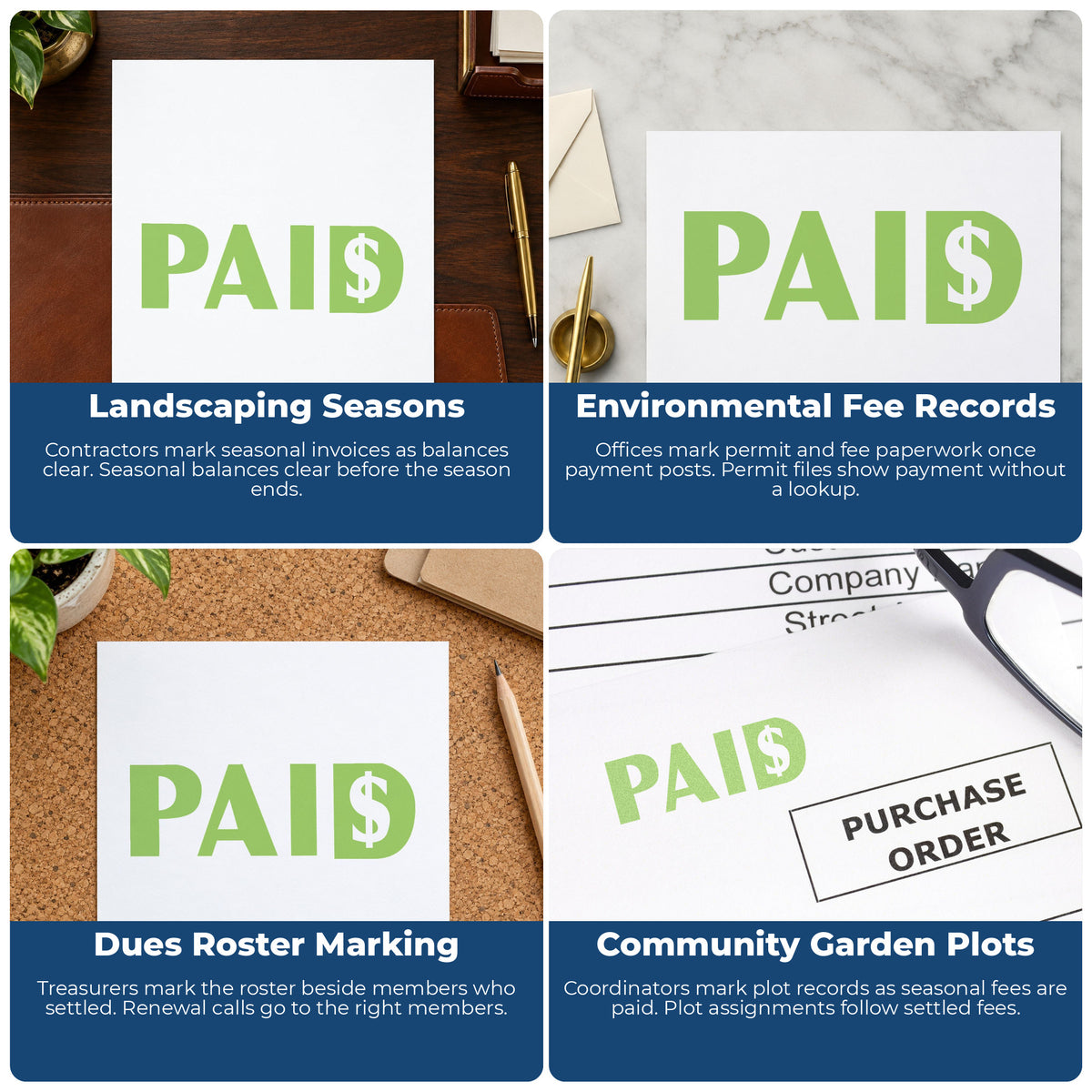 More ways to use the "Paid" imprint from the Green Paid Accounting Stamp