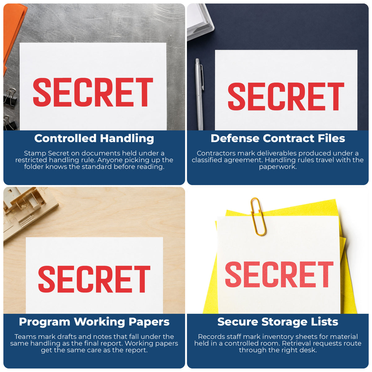 "Secret" stamp shown in use on office documents, Secret Stamp overview