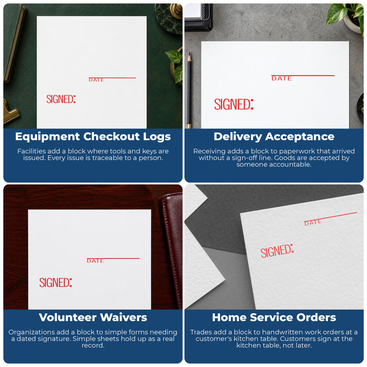More ways to use the "Signed: date" imprint from the Signed: Date Text Stamp