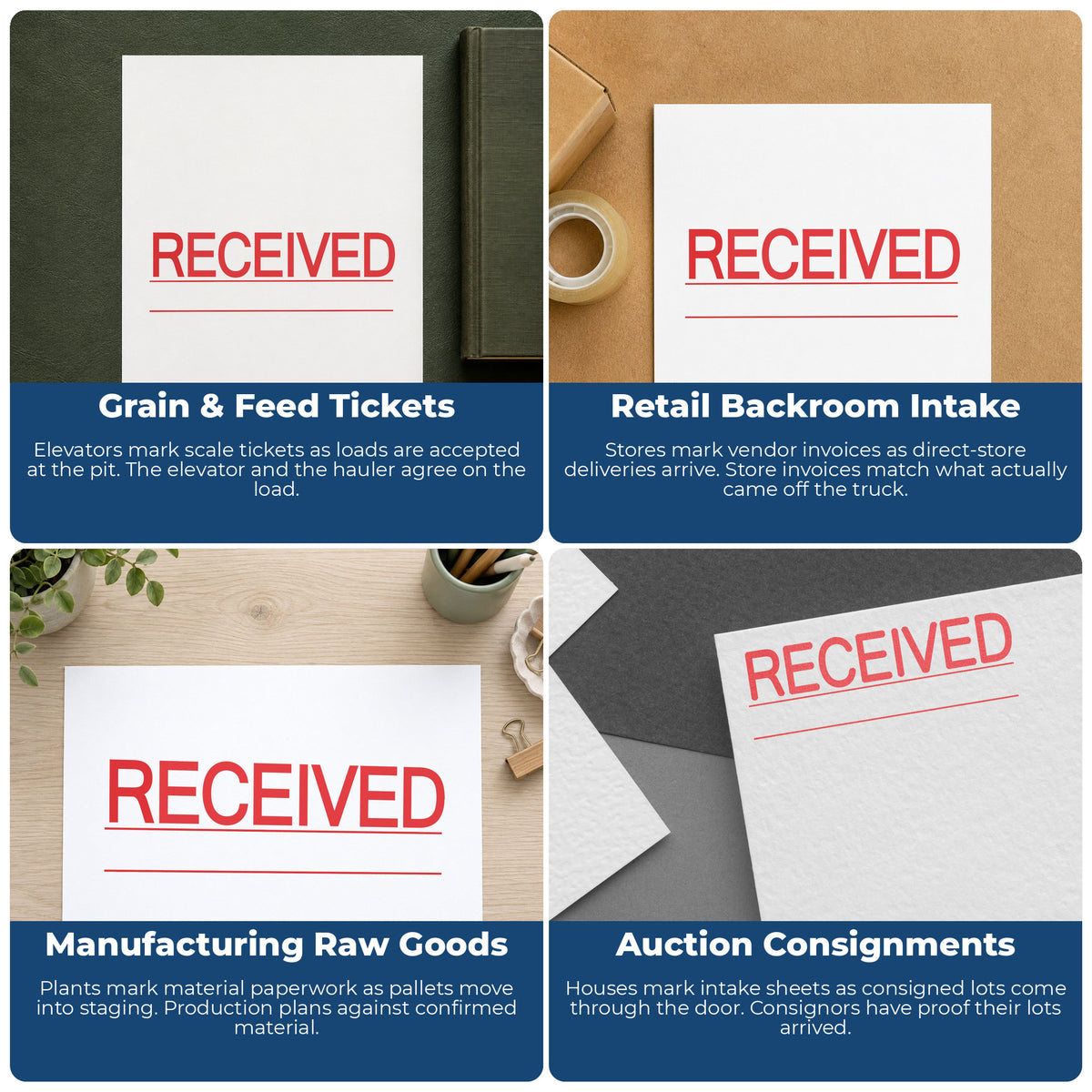 More ways to use the "Received" imprint from the Received Stamp For Document Intake – Jumbo Bold Red Pre-Inked Xstamper