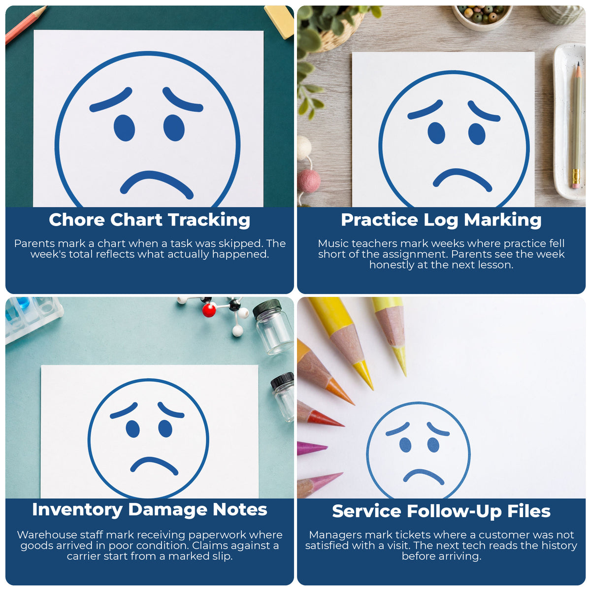 More ways to use the "Frown face" imprint from the Round Frown Face Stamp