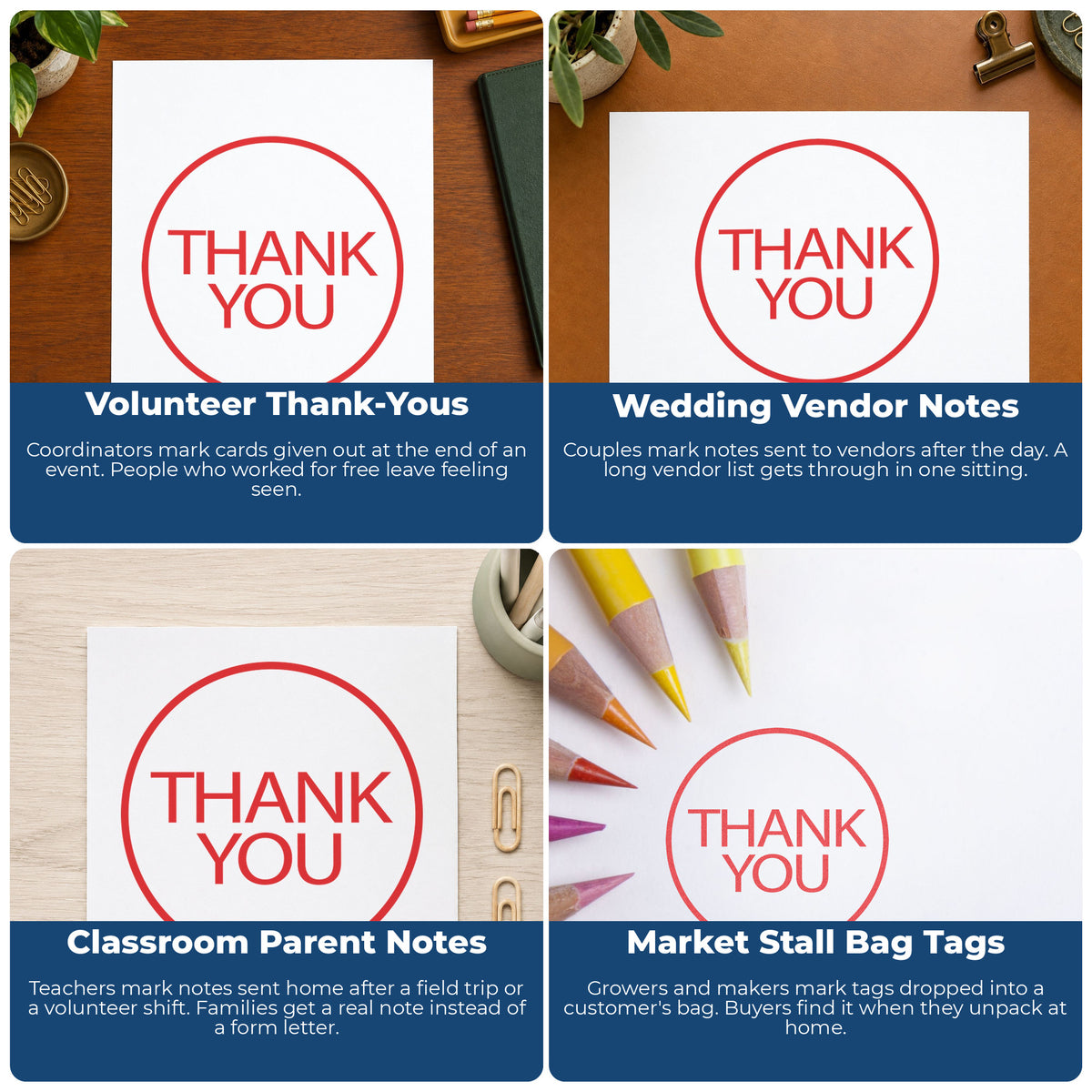 More ways to use the "Thank you" imprint from the Xstamper Thank You Appreciation Stamp – Round Red Pre-Inked