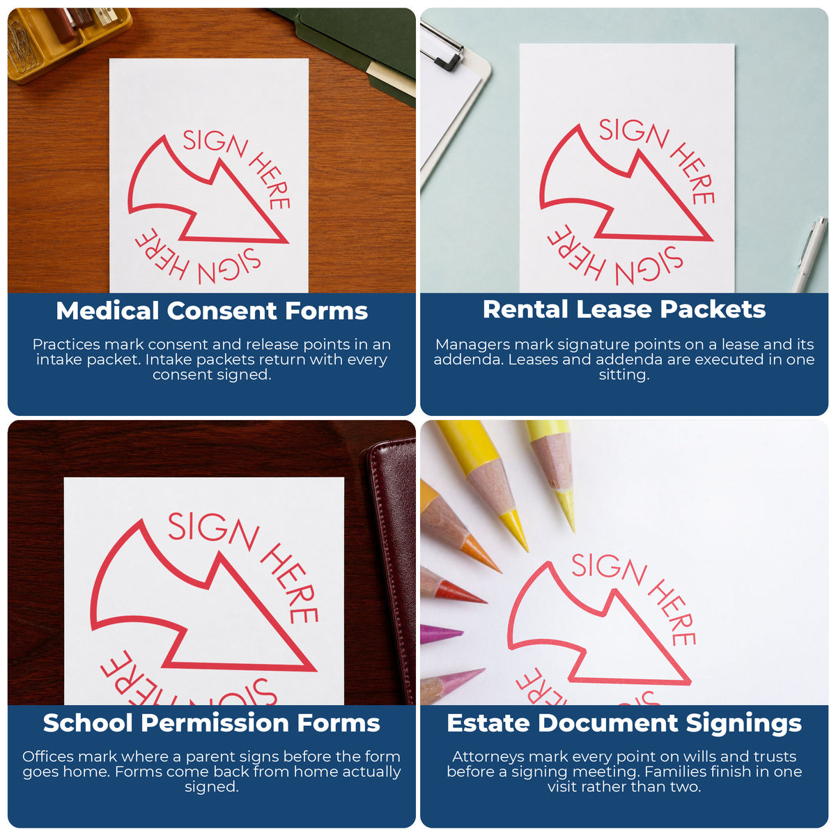 More ways to use the "Sign here" imprint from the Round Red Sign Here Stamp