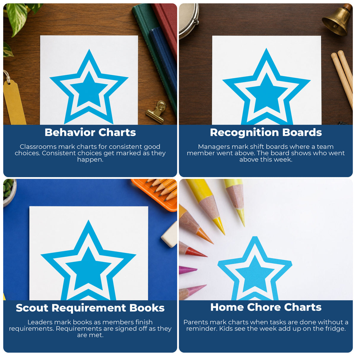 More ways to use the "Star" imprint from the Star Stamp – Round Blue Pre-Inked Xstamper