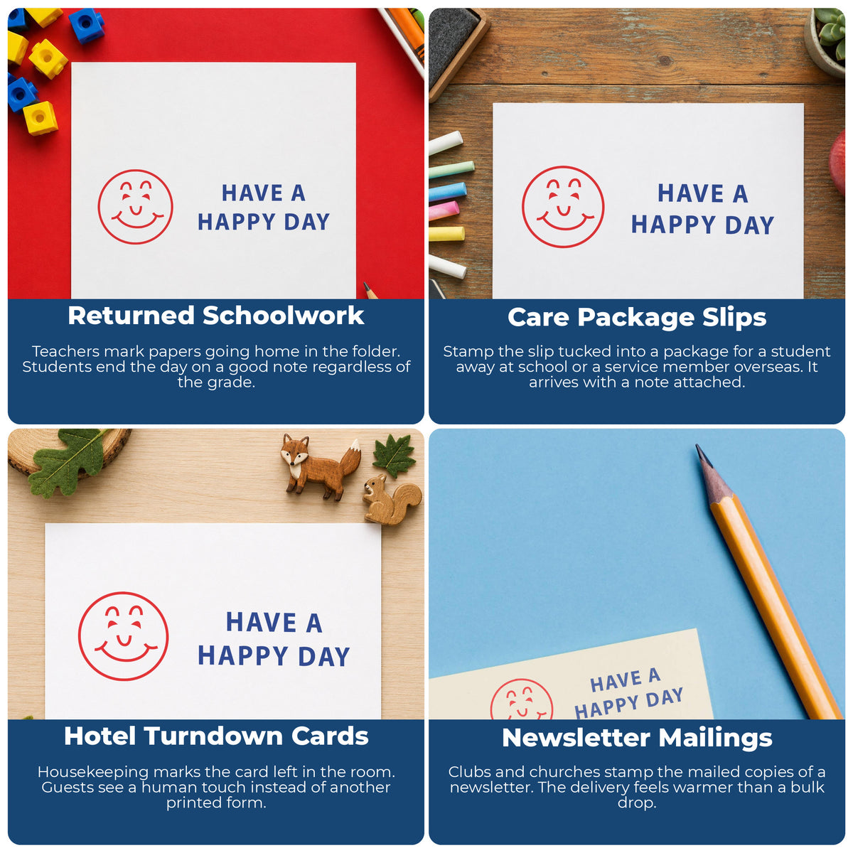 More ways to use the "Have a happy day" imprint from the Two-Color Have A Happy Day Greeting Stamp