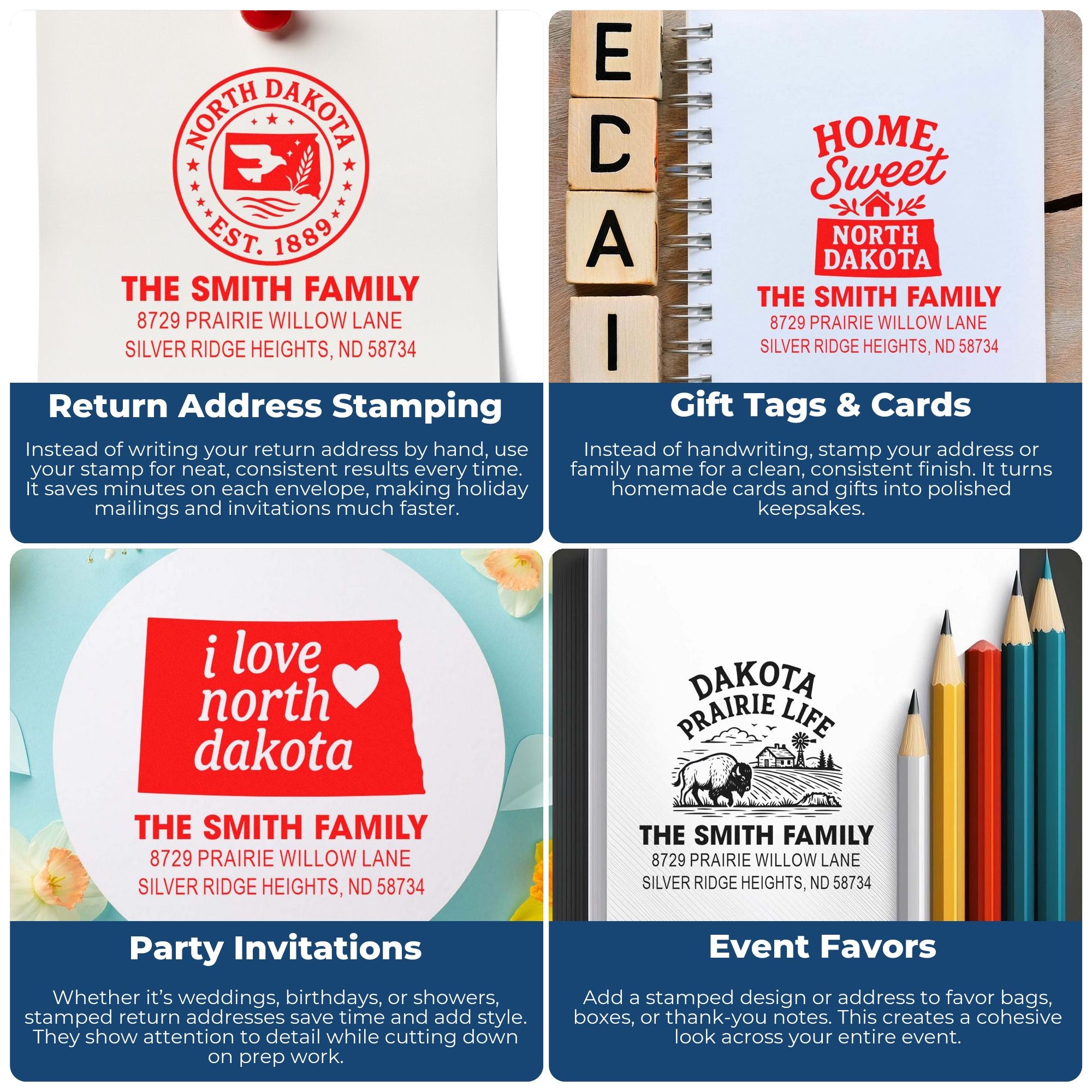 Buffalo Adventure Club Personalized 3-Line Square Rubber Pre-Inked Stamp for Small Business Branding & DIY Crafts