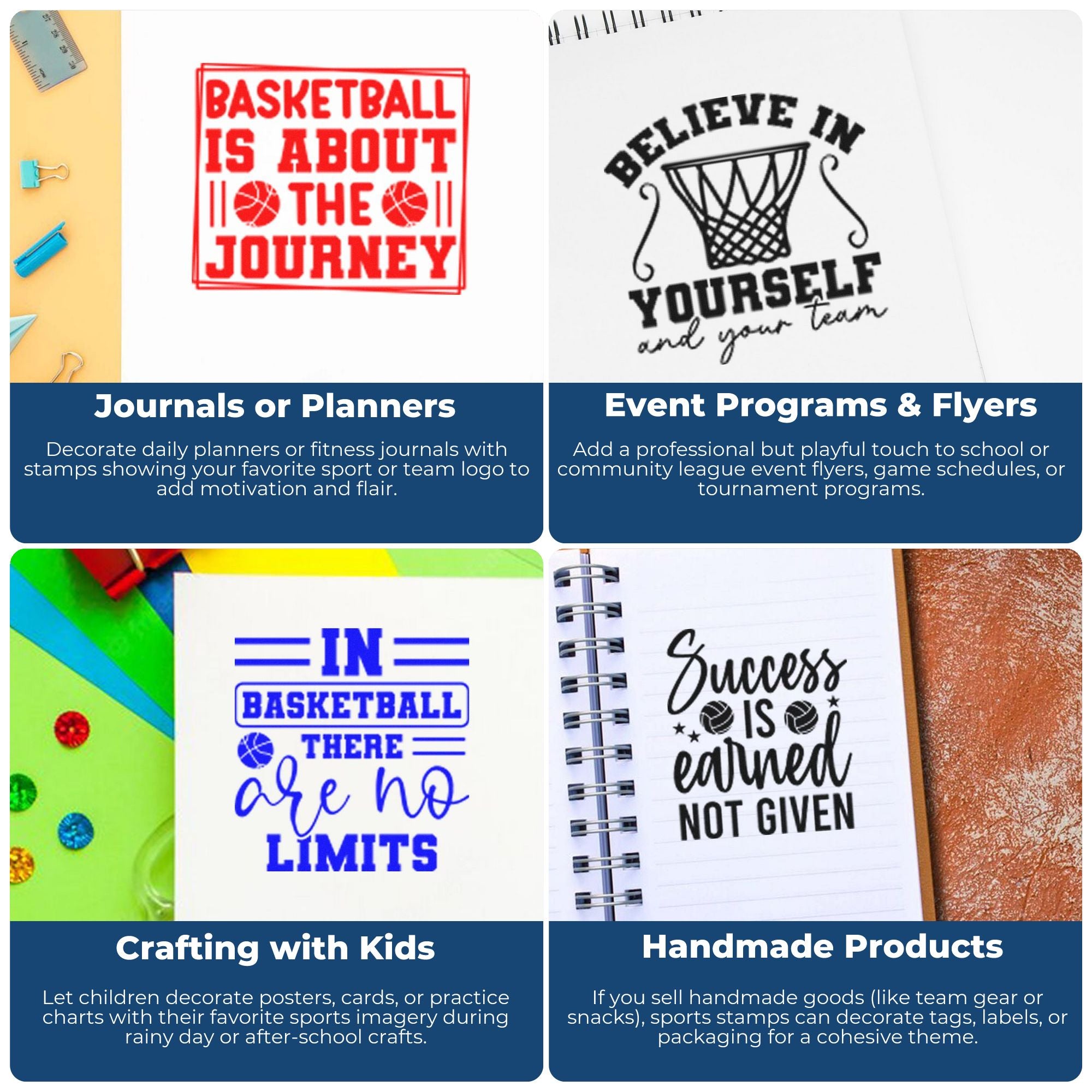 Basketball rubber stamp ideas for journals, event flyers, kids crafts, and handmade product packaging.