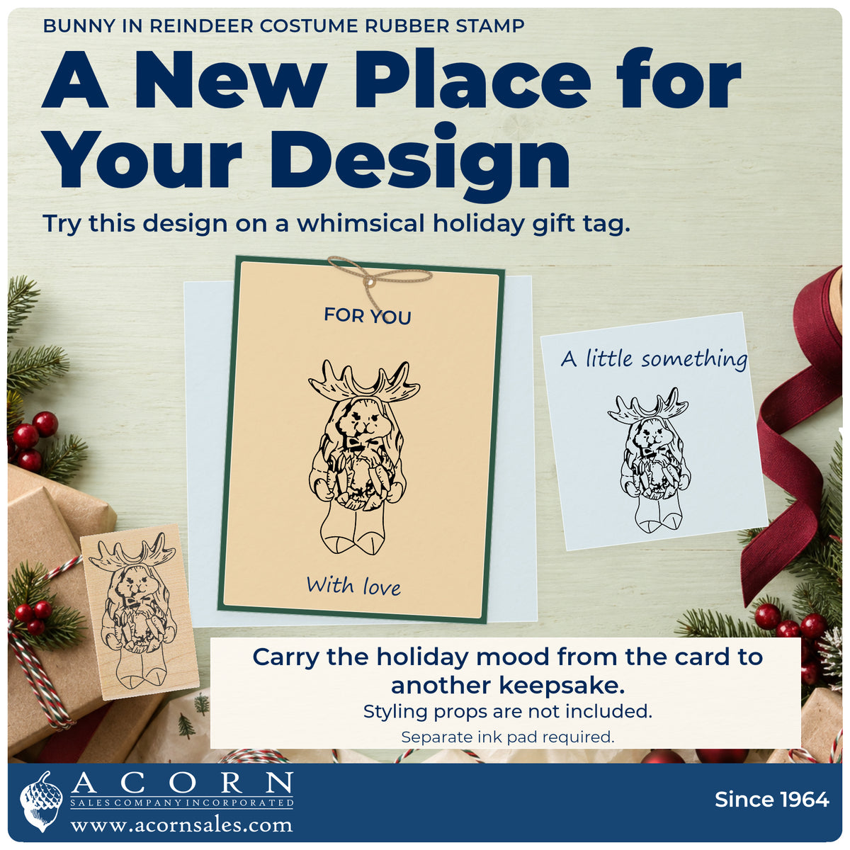 Bunny in Reindeer Costume Rubber Stamp project inspiration: whimsical holiday gift tag.