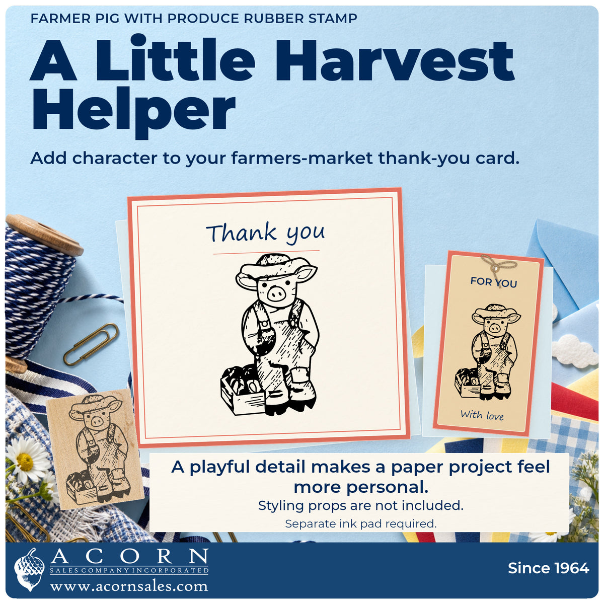 Farmer Pig with Produce Rubber Stamp project inspiration: farmers market thank you card.
