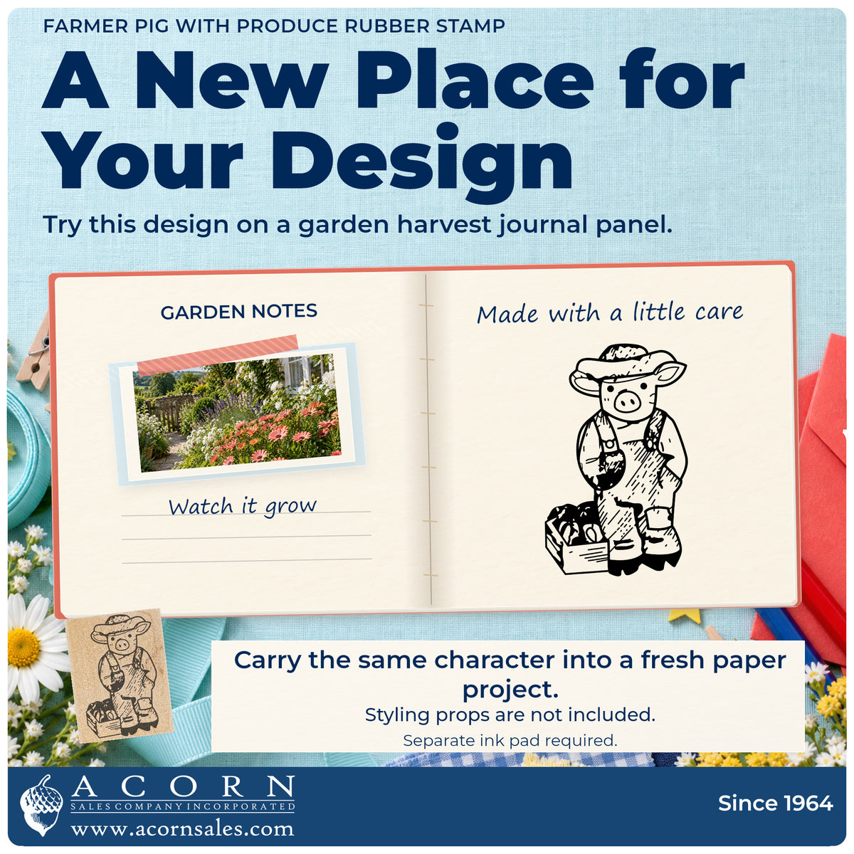 Farmer Pig with Produce Rubber Stamp project inspiration: garden harvest journal panel.