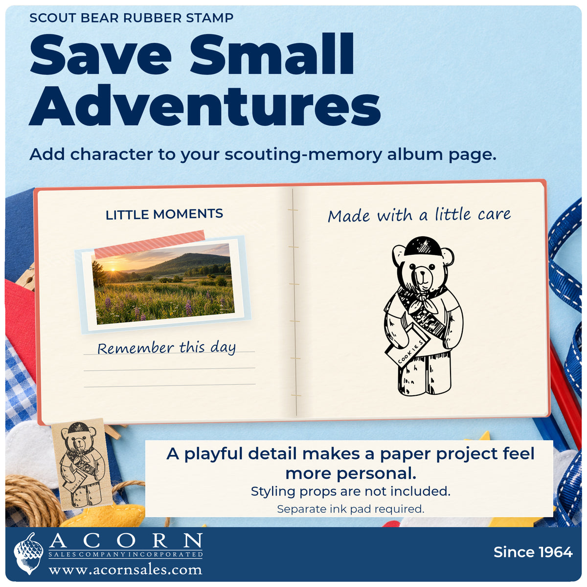 Scout Bear Rubber Stamp project inspiration: scouting memory album page.