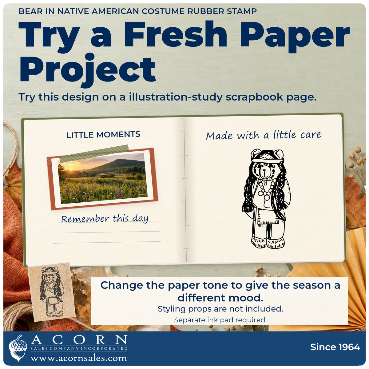Bear in Native American Costume Rubber Stamp project inspiration: illustration study scrapbook page.