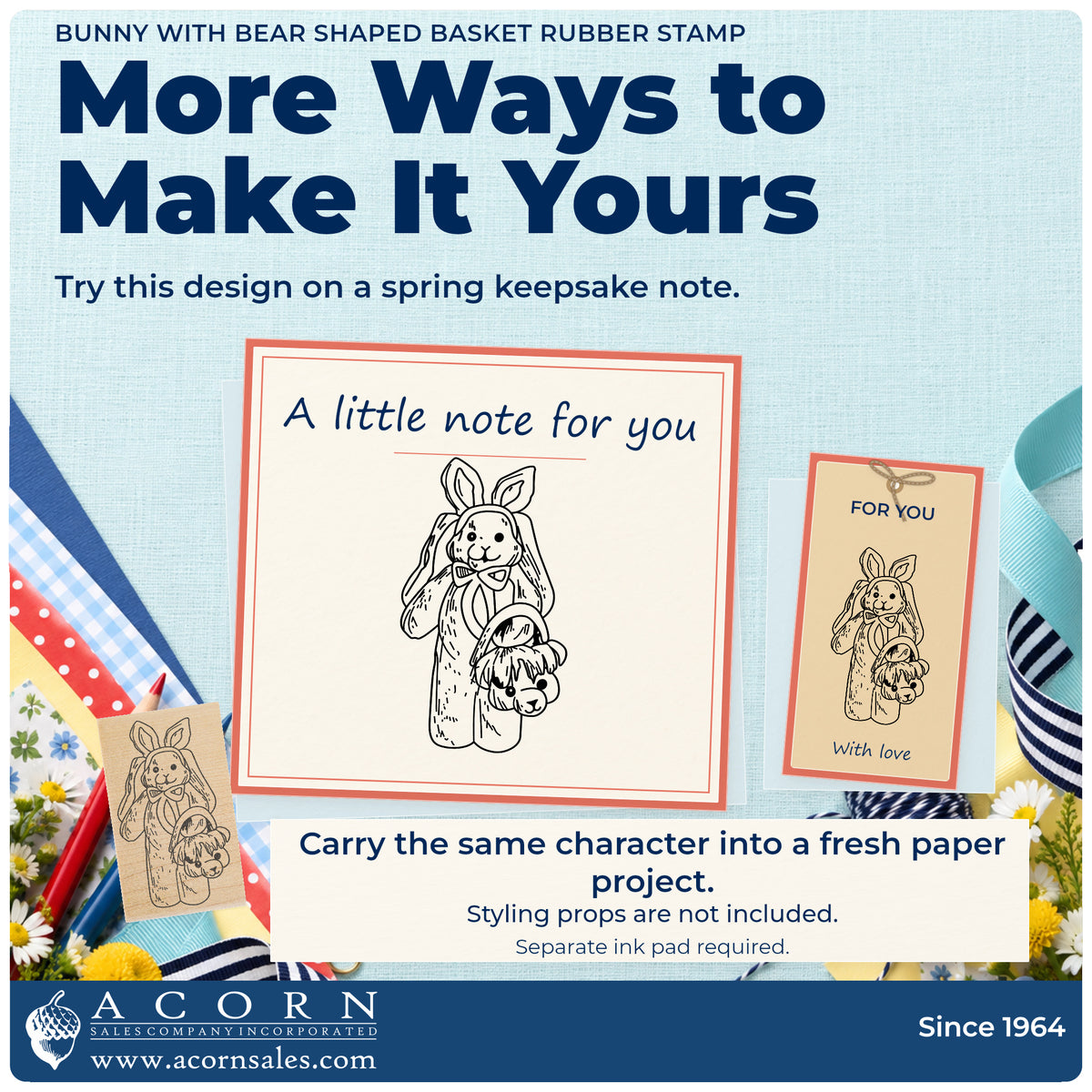 Bunny with Bear Shaped Basket Rubber Stamp project inspiration: spring keepsake note.