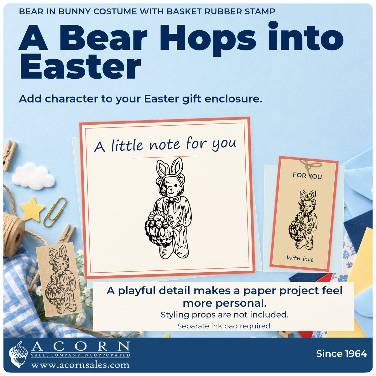 Bear in Bunny Costume with Basket Rubber Stamp project inspiration: Easter gift enclosure.