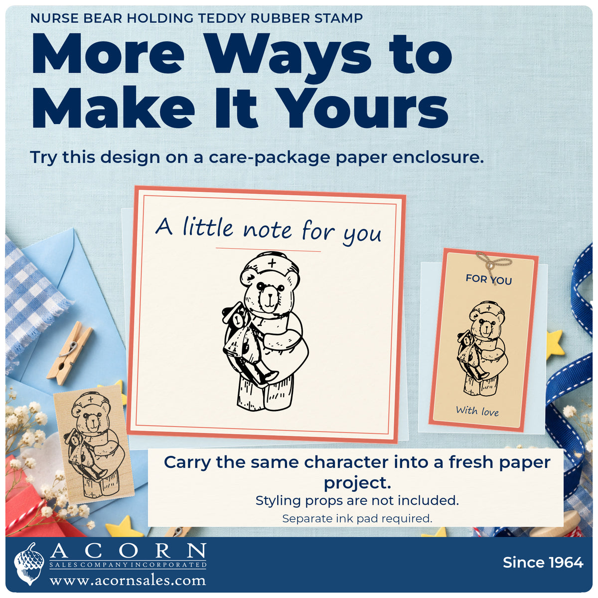 Nurse Bear Holding Teddy Rubber Stamp project inspiration: care package paper enclosure.